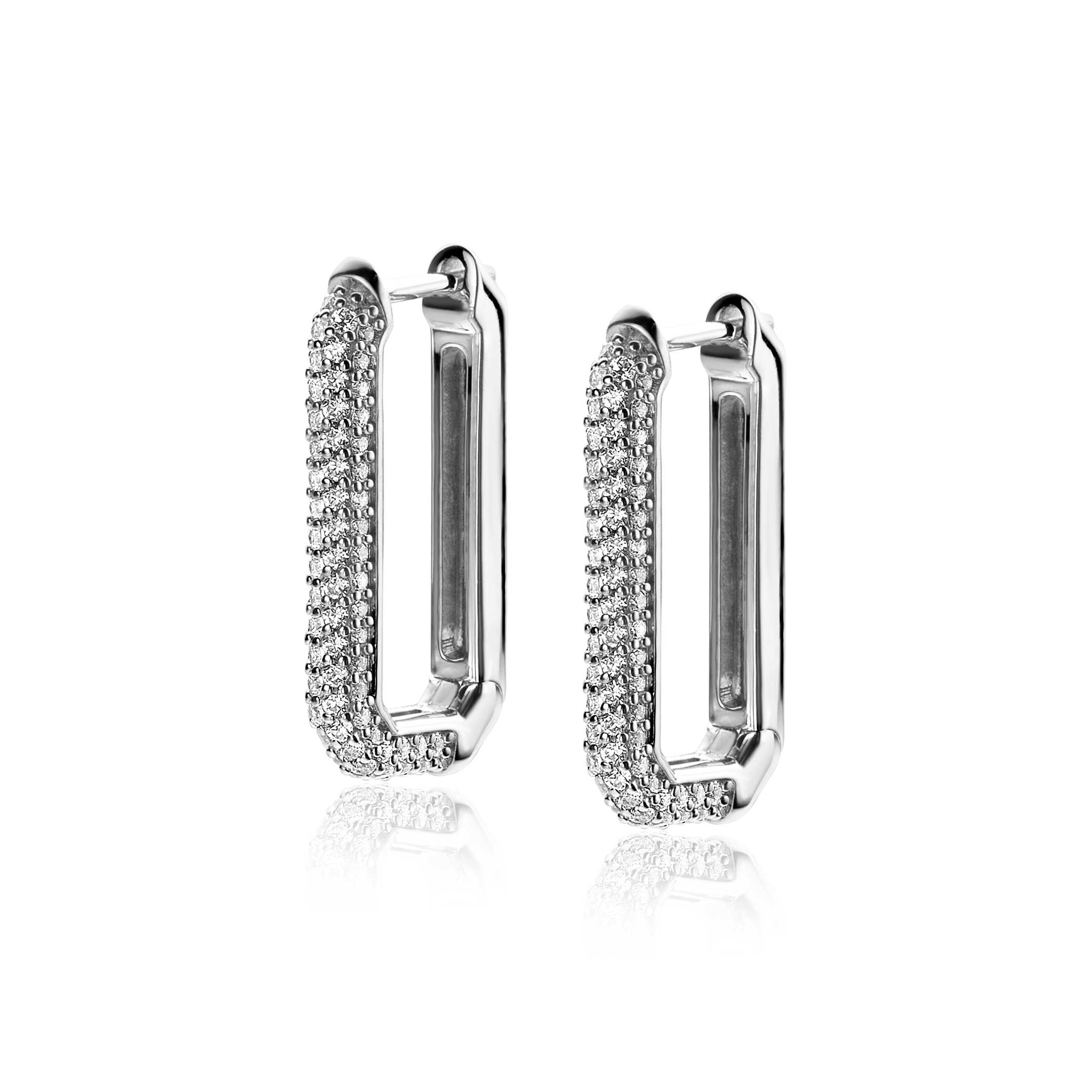 23mm ZINZI Sterling Silver Hoop Earrings Octagon White Zirconias width 3mm ZIO2494Z