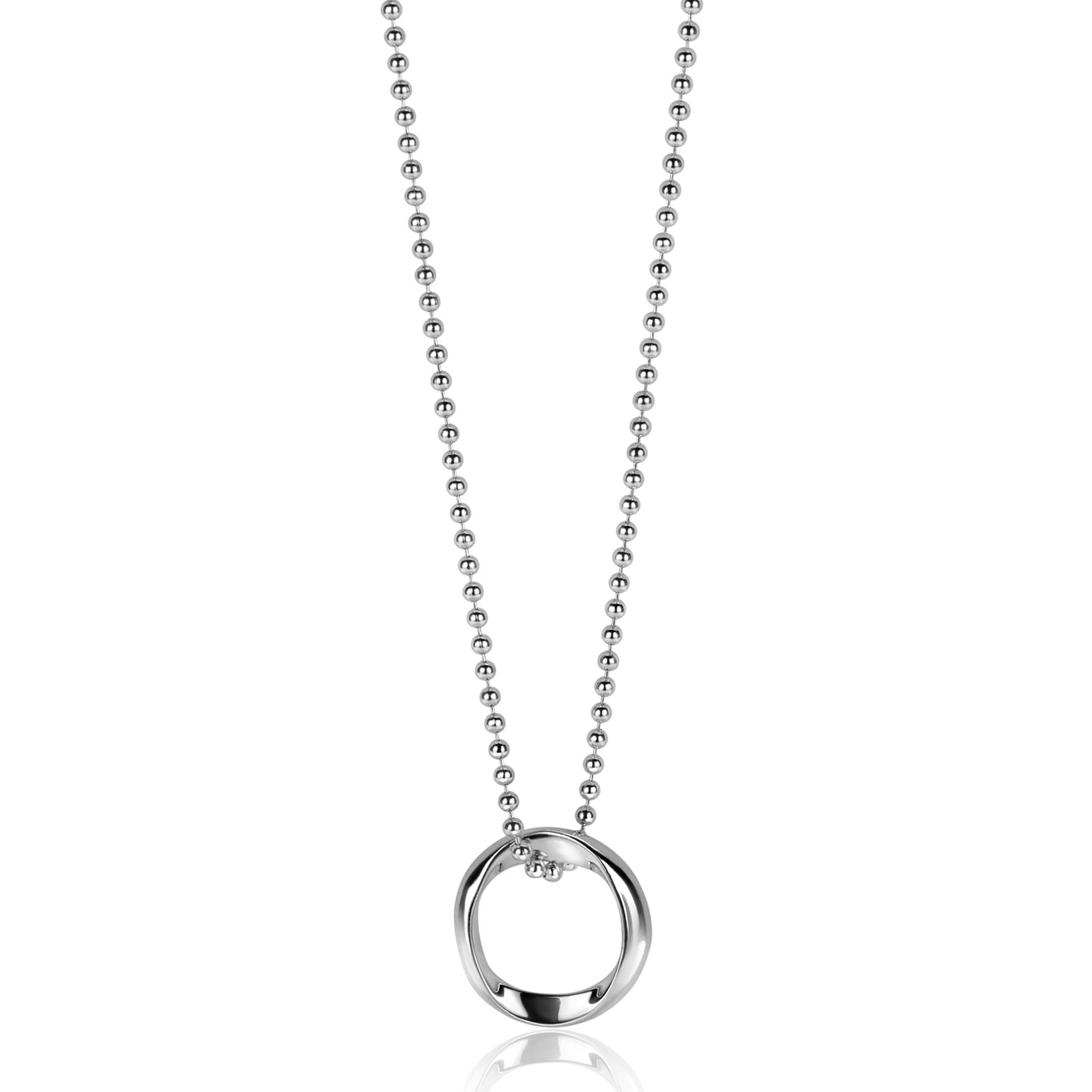 ZINZI silver bead necklace with smooth pendant in round organic shape 45-48cm ZIC2611