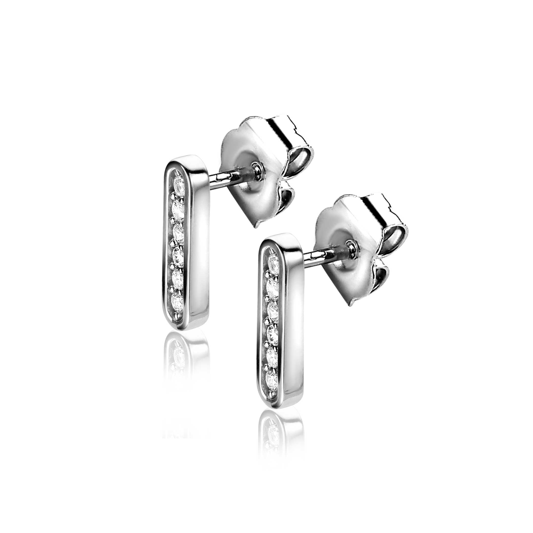 12mm ZINZI Sterling Silver Stud Earrings Bar Oval Shape White Zirconias ZIO2270