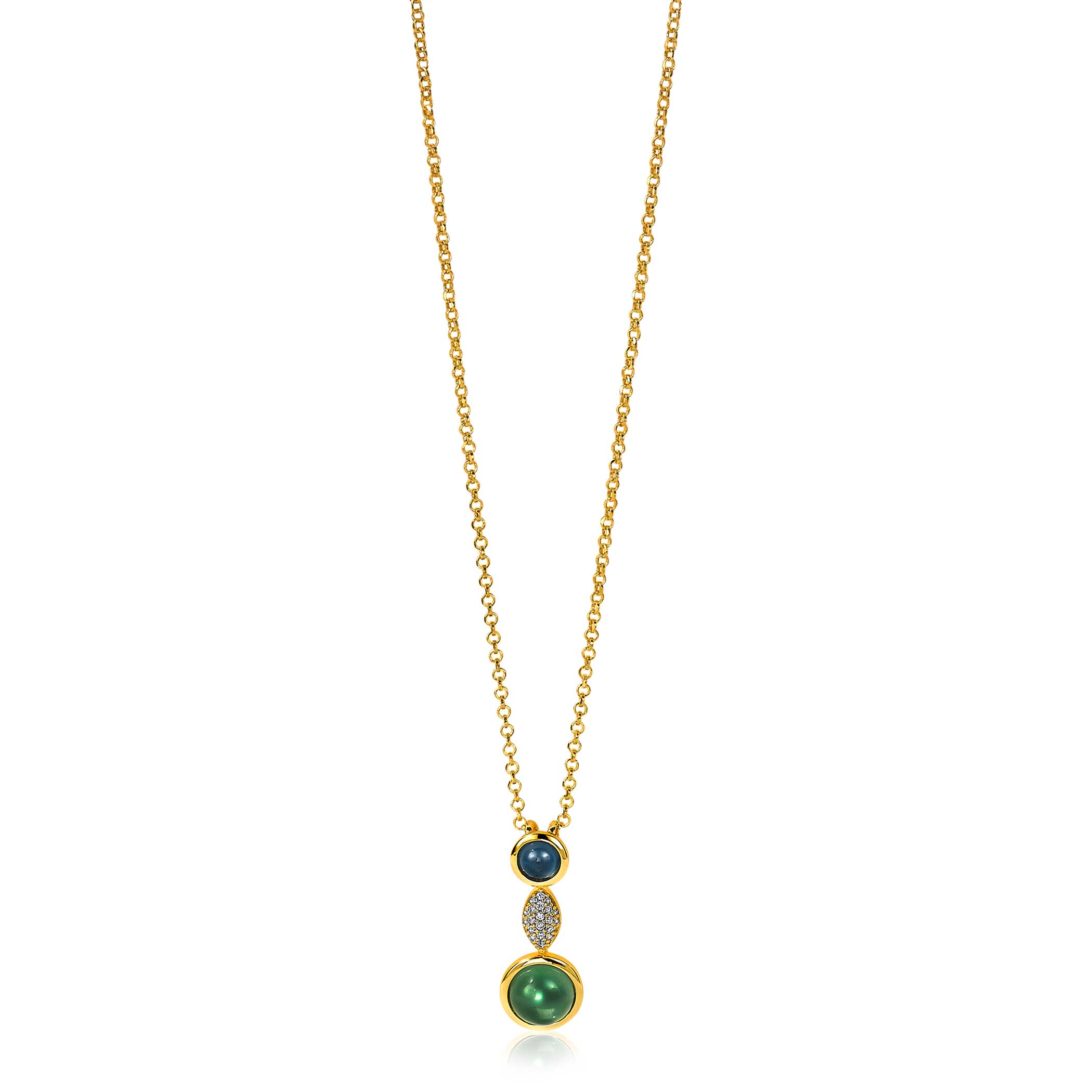 25mm ZINZI Gold Plated Sterling Silver Pendant Blue Green Color Stones ZIH1967