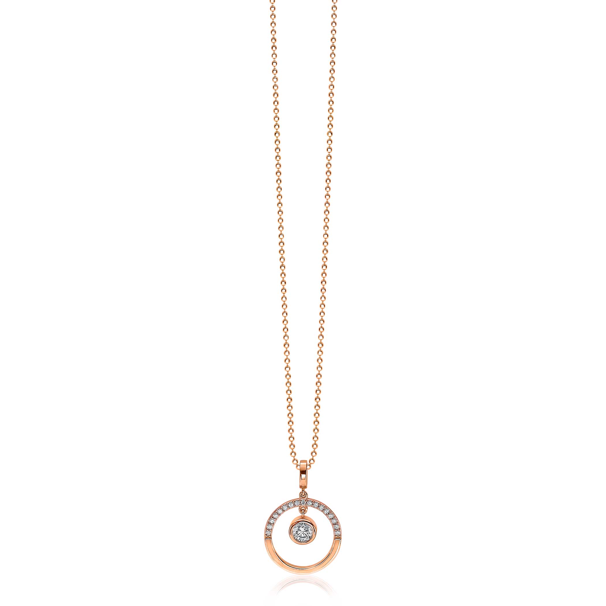 18mm ZINZI Rose Gold Plated Sterling Silver Pendant Open Circle Round White Zirconia ZIH1813R