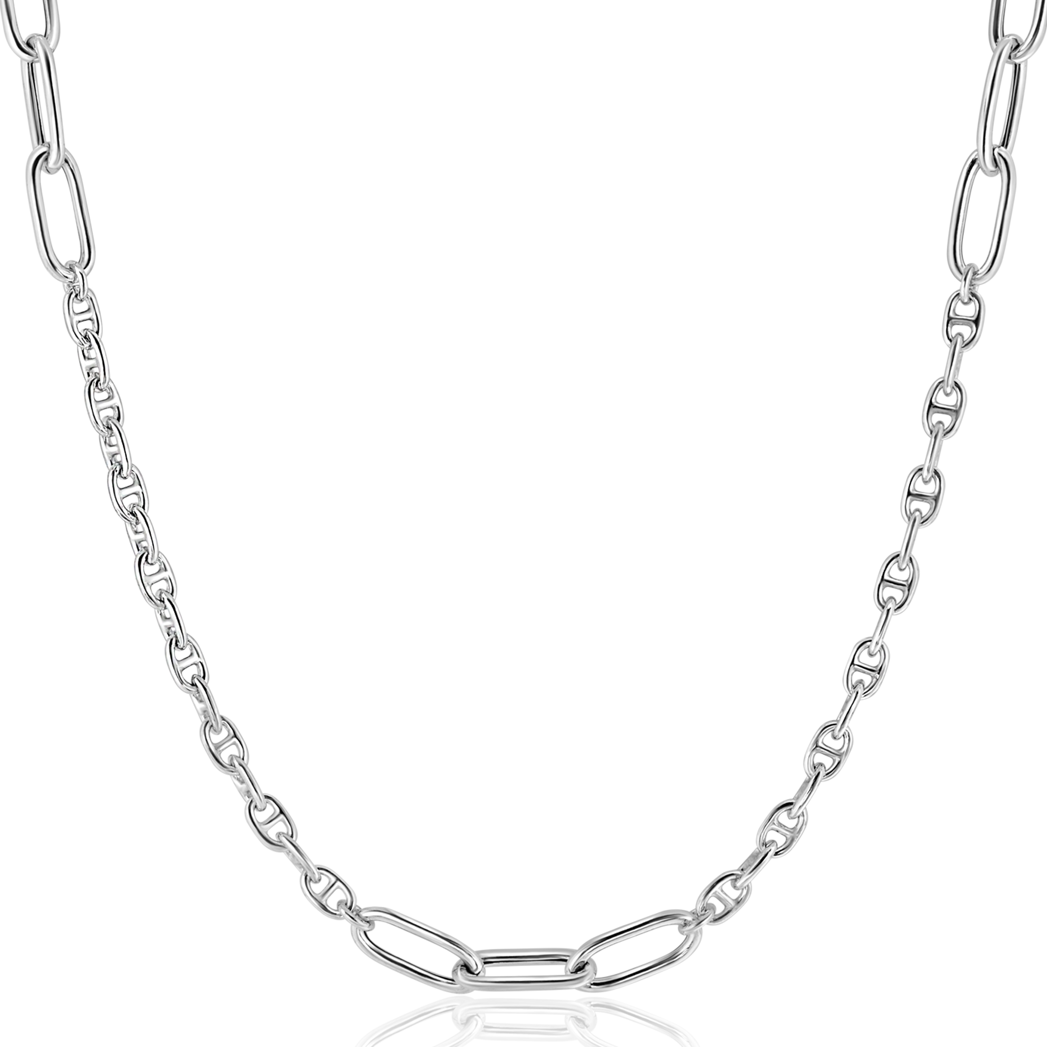 ZINZI Sterling Silver Marine Chain Necklace Combined with Larger Oval Chains 42-45cm ZIC2413