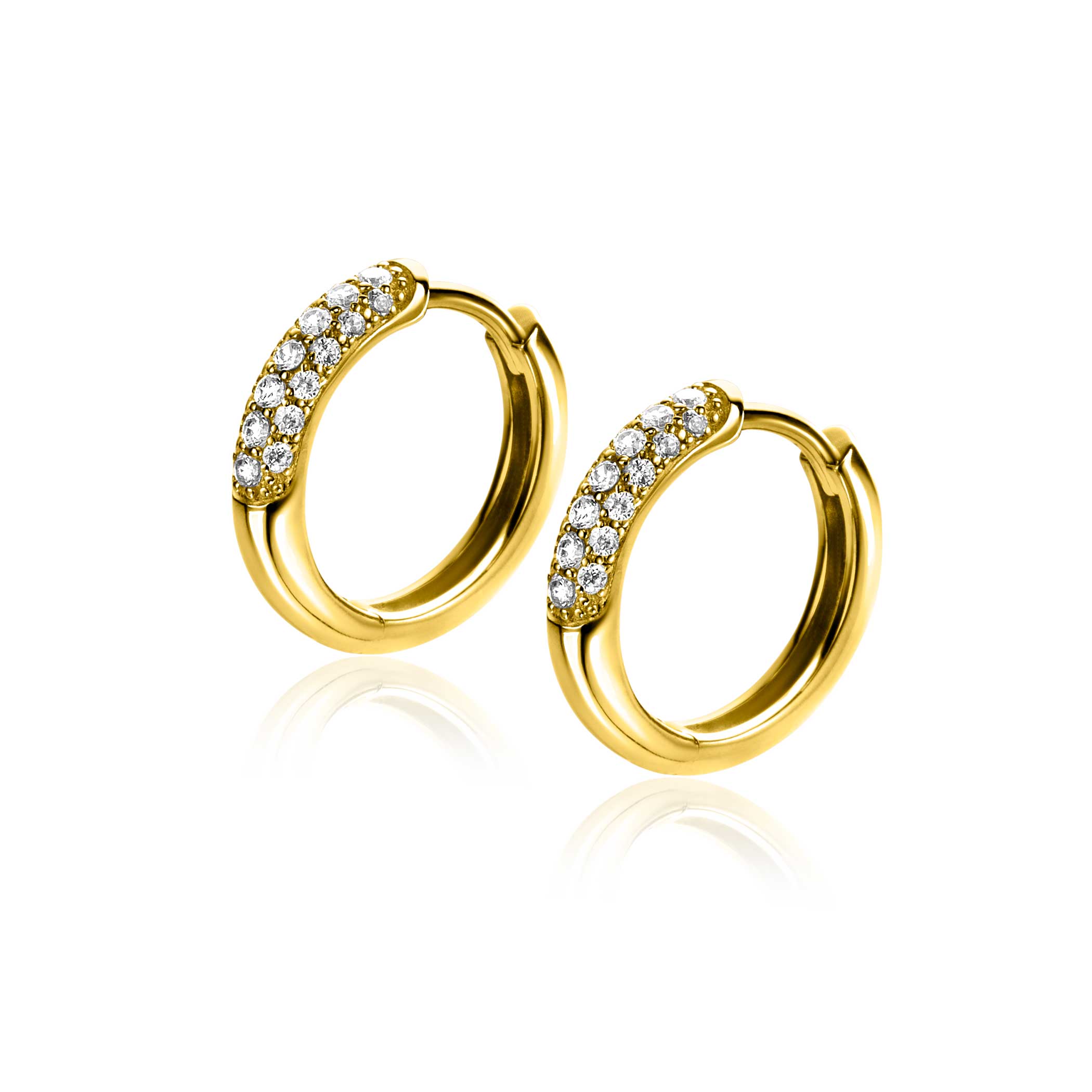 15mm ZINZI Gold Plated Sterling Silver Hoop Earrings White Zirconias 15x3mm ZIO660G