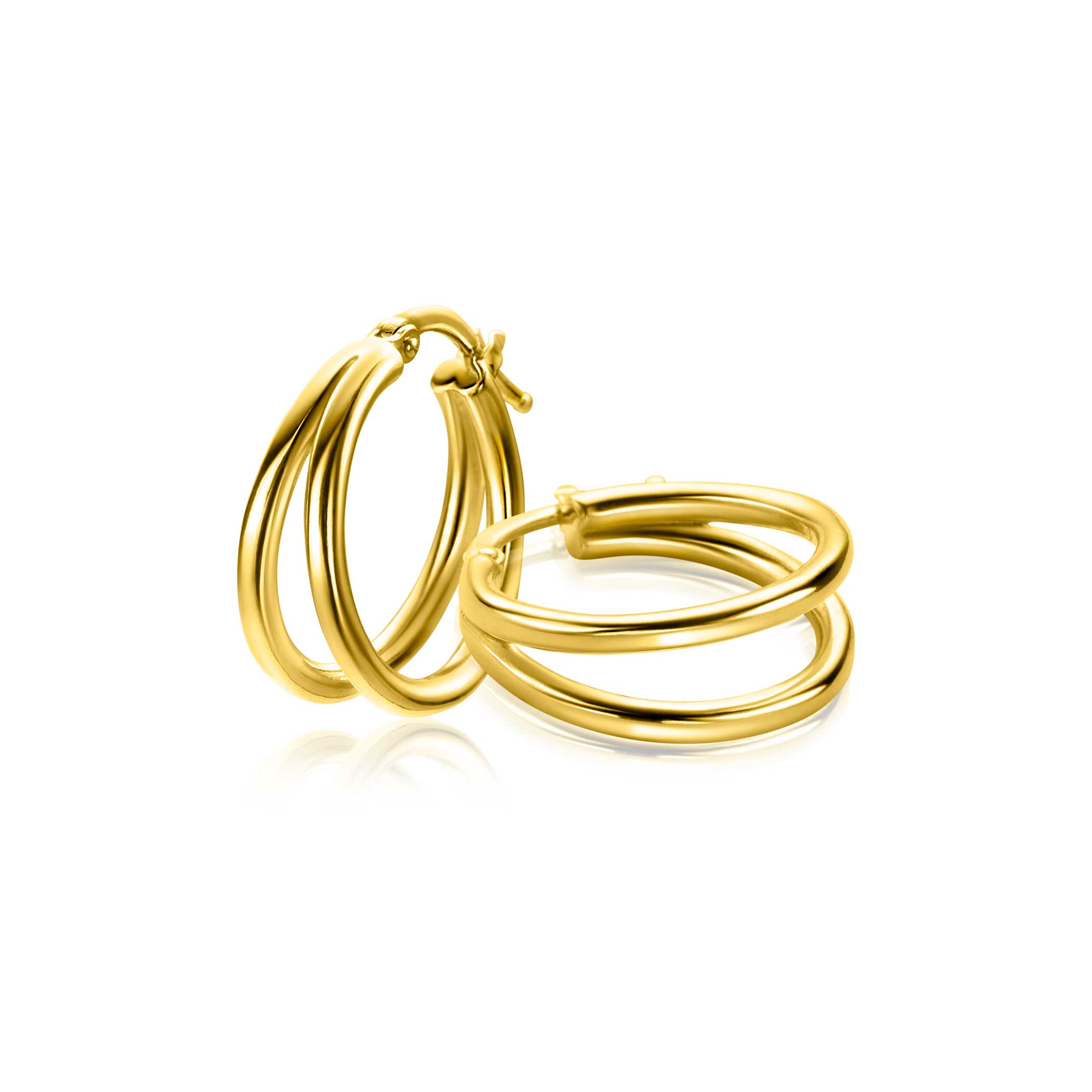19mm ZINZI gold-plated silver multi-look hoops with a trendy double tube and a practical top closure, ZIO-BF113G