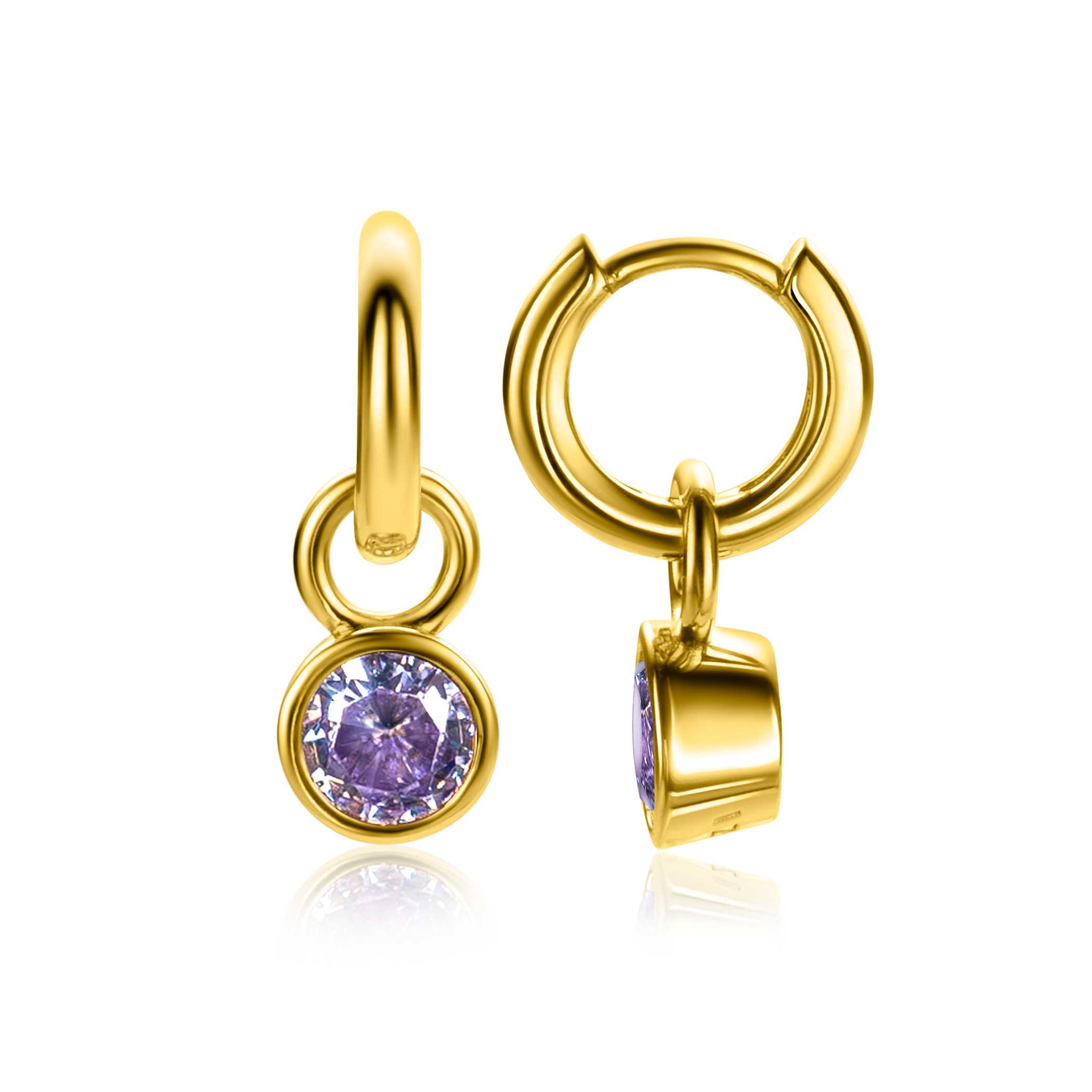 JUNE Earrings Pendants Gold Plated with Birthstone Light Purple Amethyst Zirconia (excl. hoop earrings)