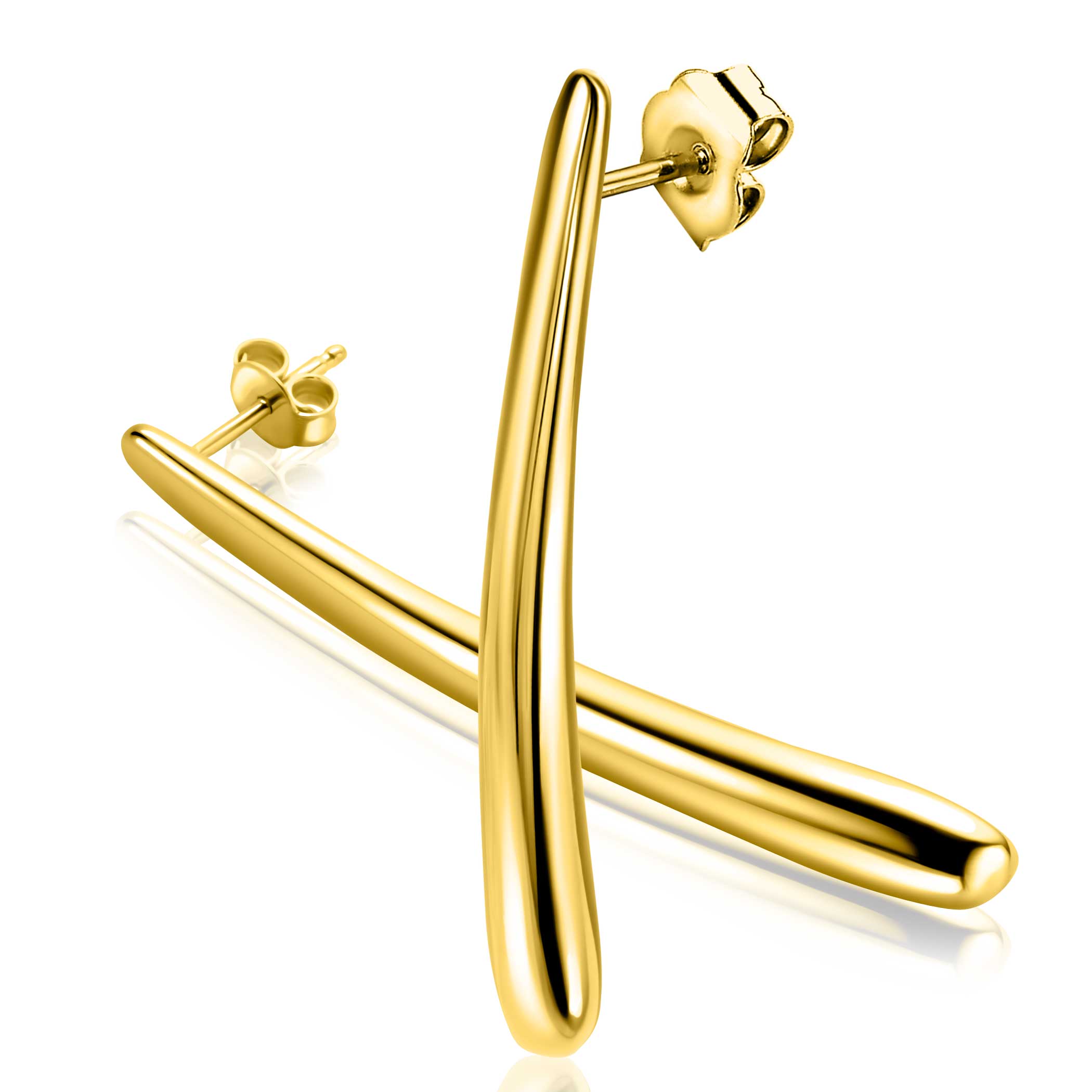 49mm ZINZI gold plated silver stud earrings in elongated teardrop shape ZIO2674G