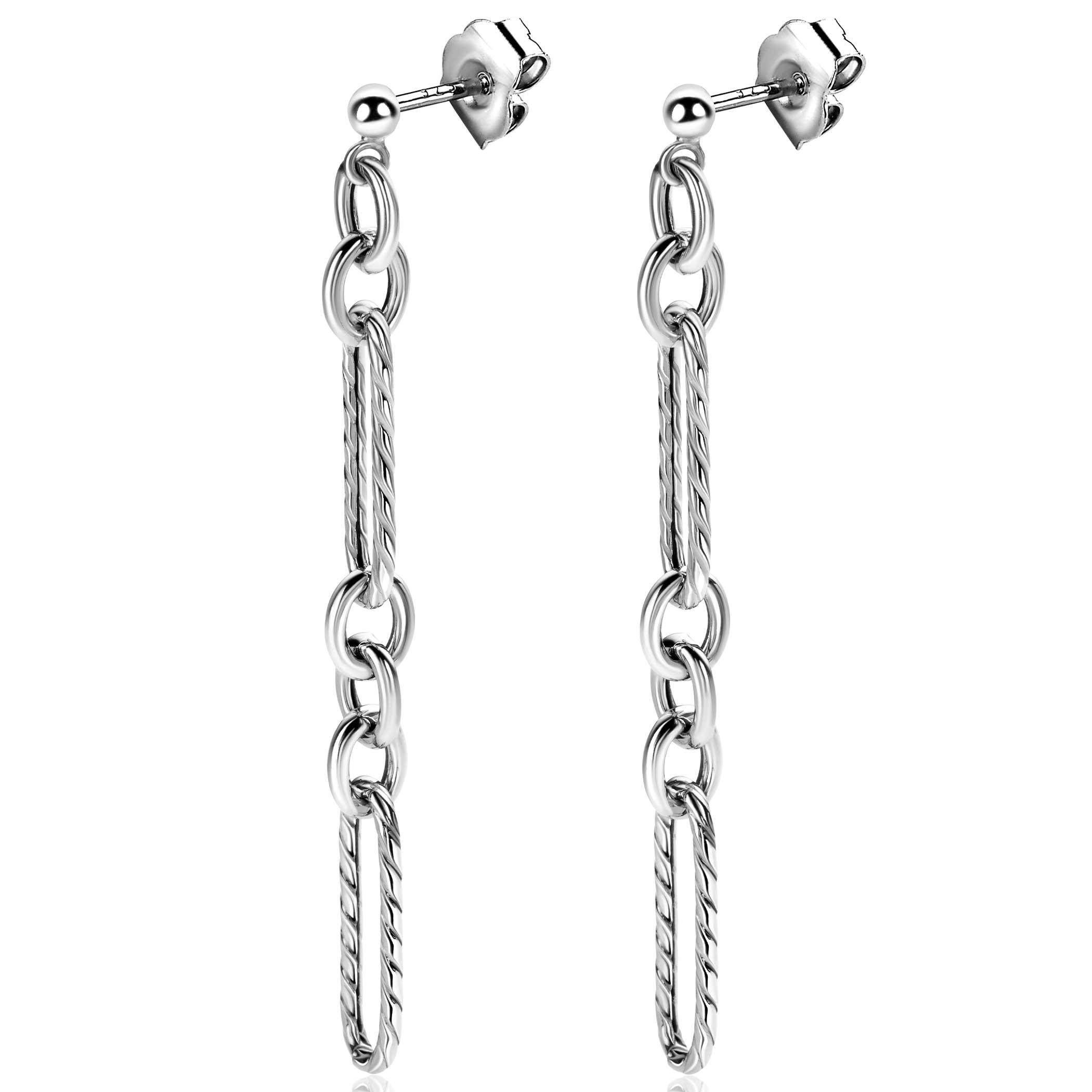 73mm ZINZI Sterling Silver Earrings Oval and Rolo Chains ZIO2485