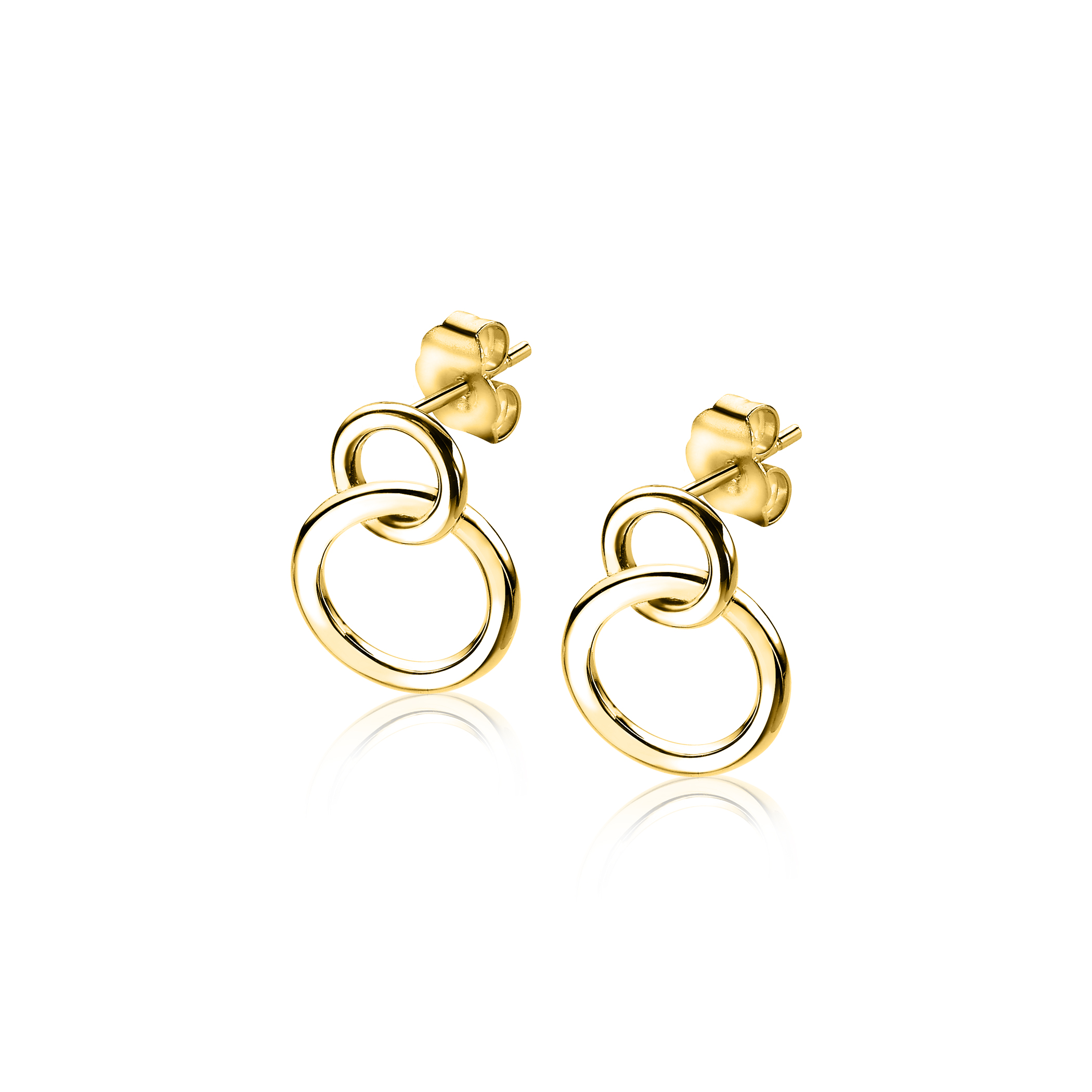 ZINZI Gold Plated Sterling Silver Stud Earrings with 2 Connected Open Circles ZIO1278G