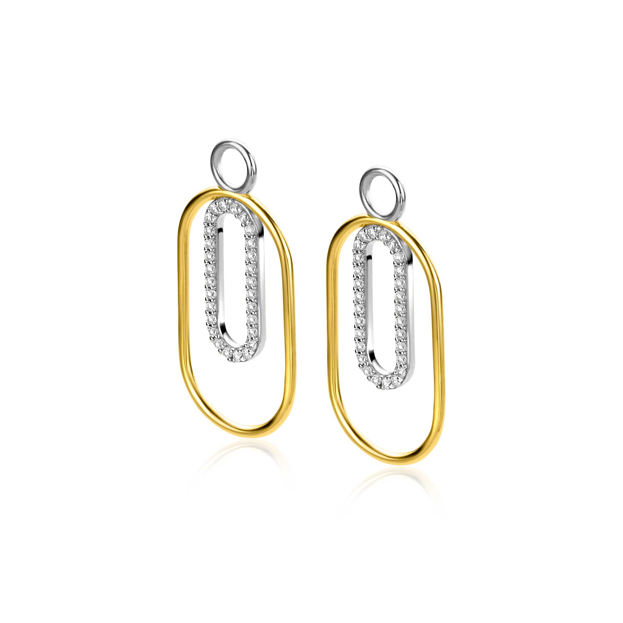 32mm ZINZI Gold Plated Sterling Silver Oval Earrings Pendants Set with White Zirconias ZICH2329 (excl. hoop earrings)