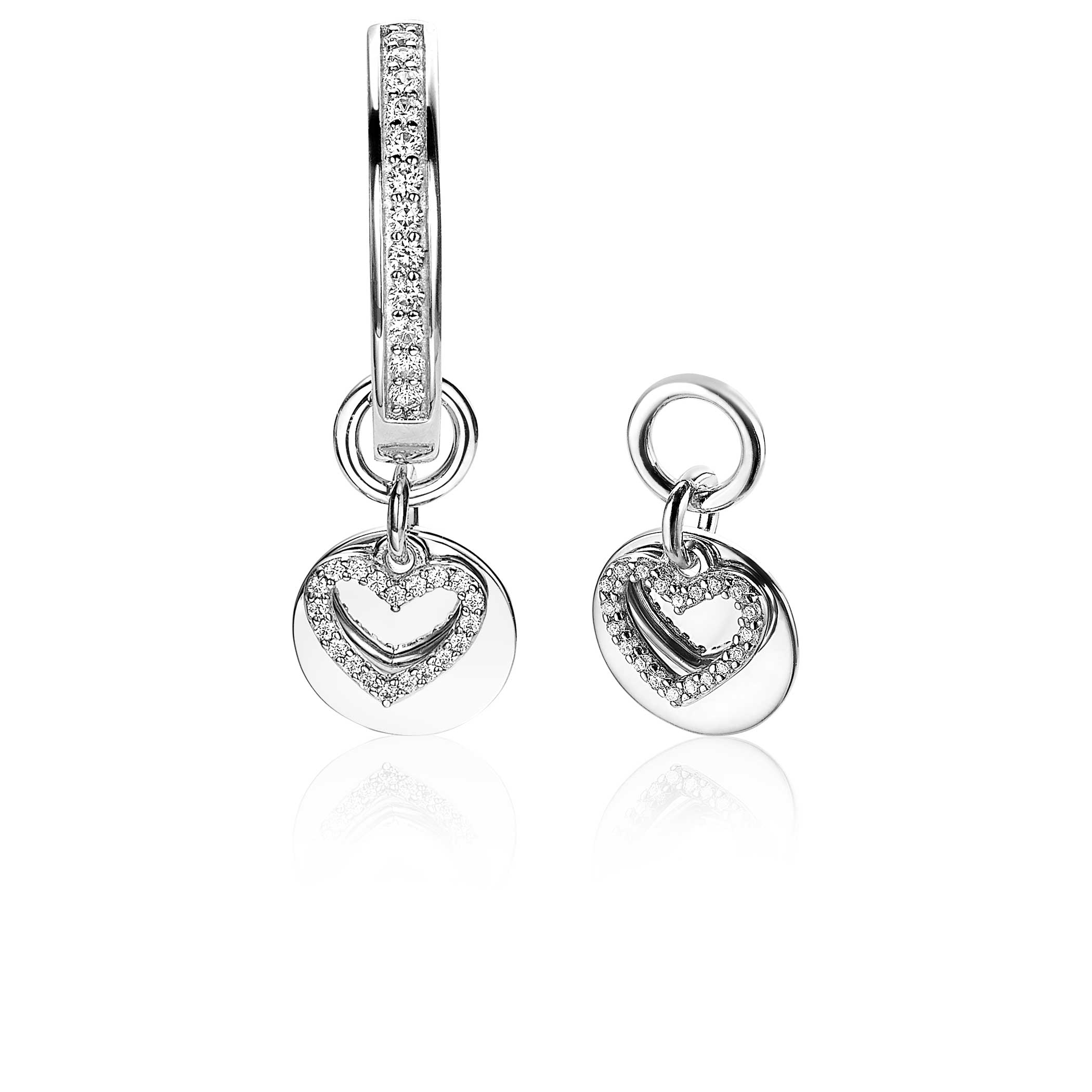 ZINZI Sterling Silver Earrings Pendants Double Heart ZICH1767 (excl. hoop earrings)