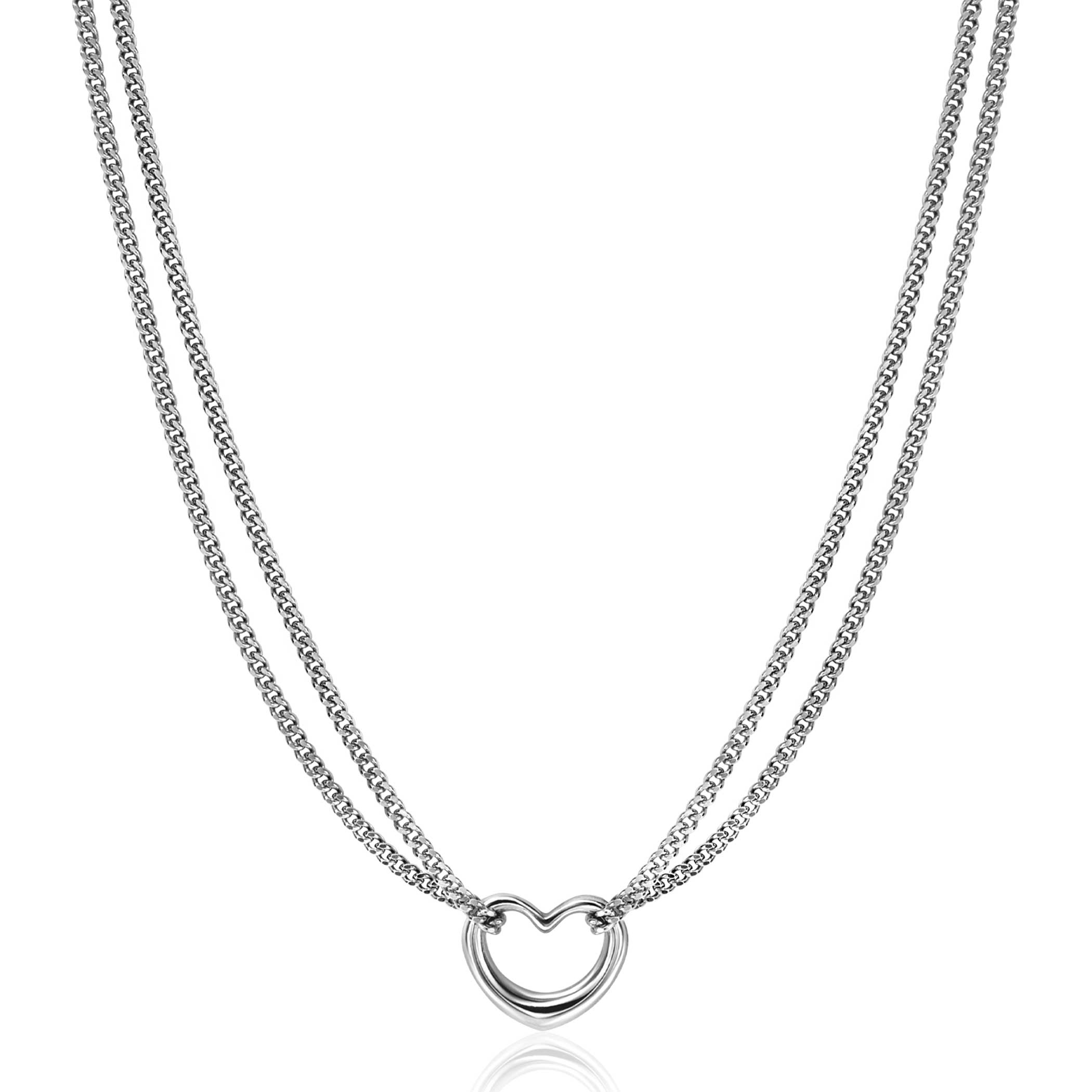 ZINZI Sterling Silver Multi-look Necklace Curb Chain and Open Heart 40-43cm ZIC2516