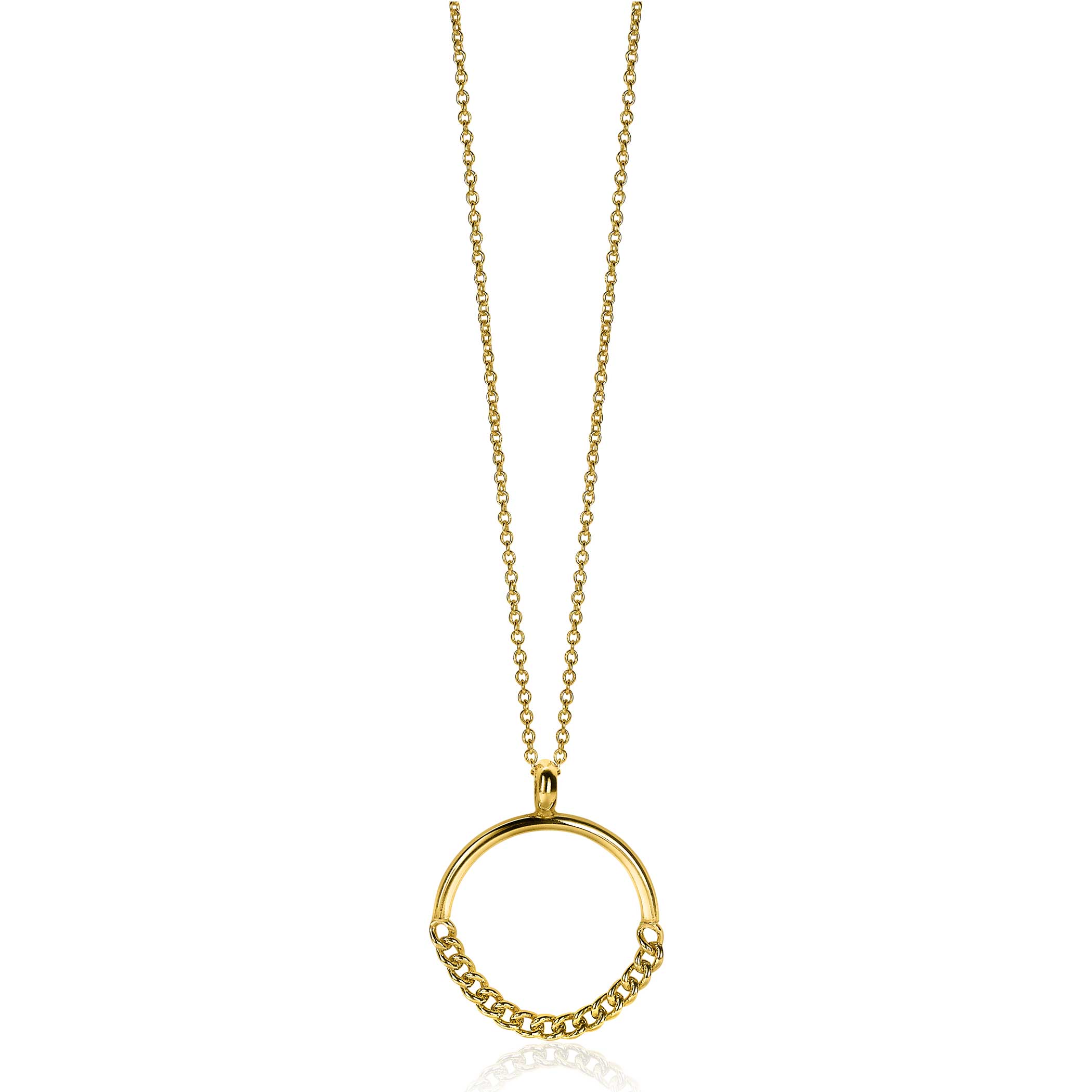 24mm ZINZI Gold Plated Sterling Silver Pendant Open Circle with Curb Chains ZIH2201G (excl. necklace)