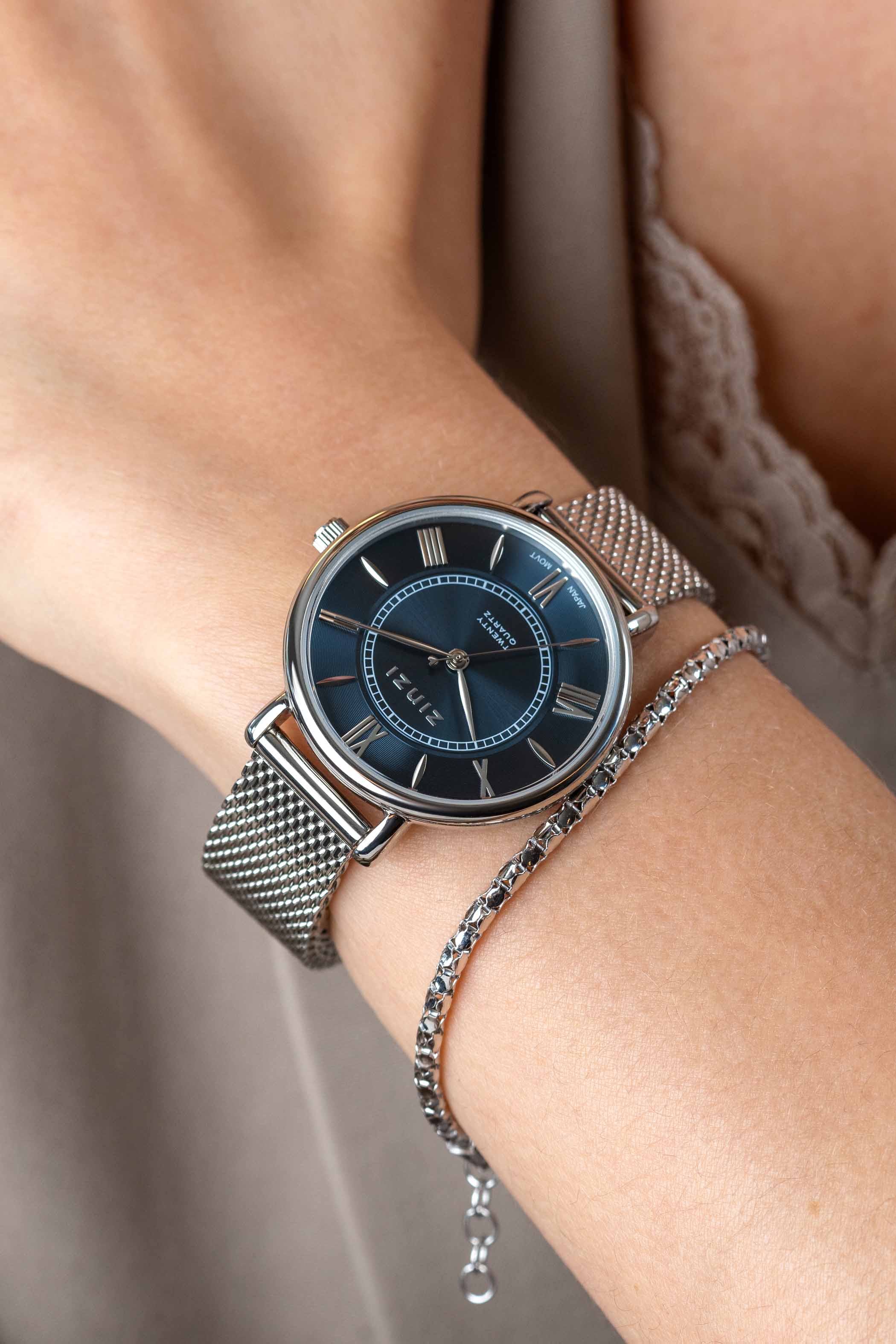 Zinzi horloge 34mm blauwe.wzpl. kast en mesh band