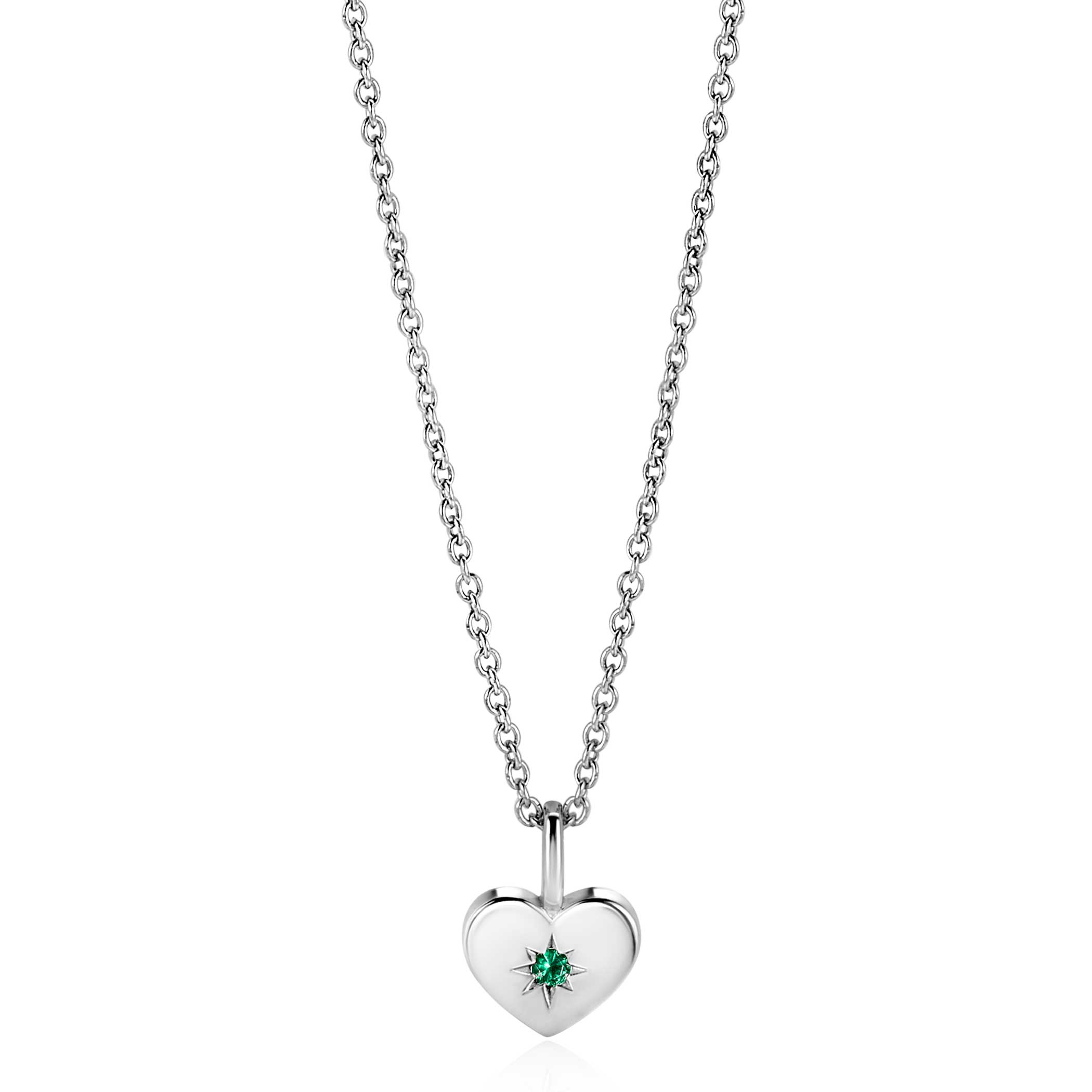 MAY Pendant 12mm Sterling Silver Heart Birthstone Green Emerald Zirconia (excl. necklace)