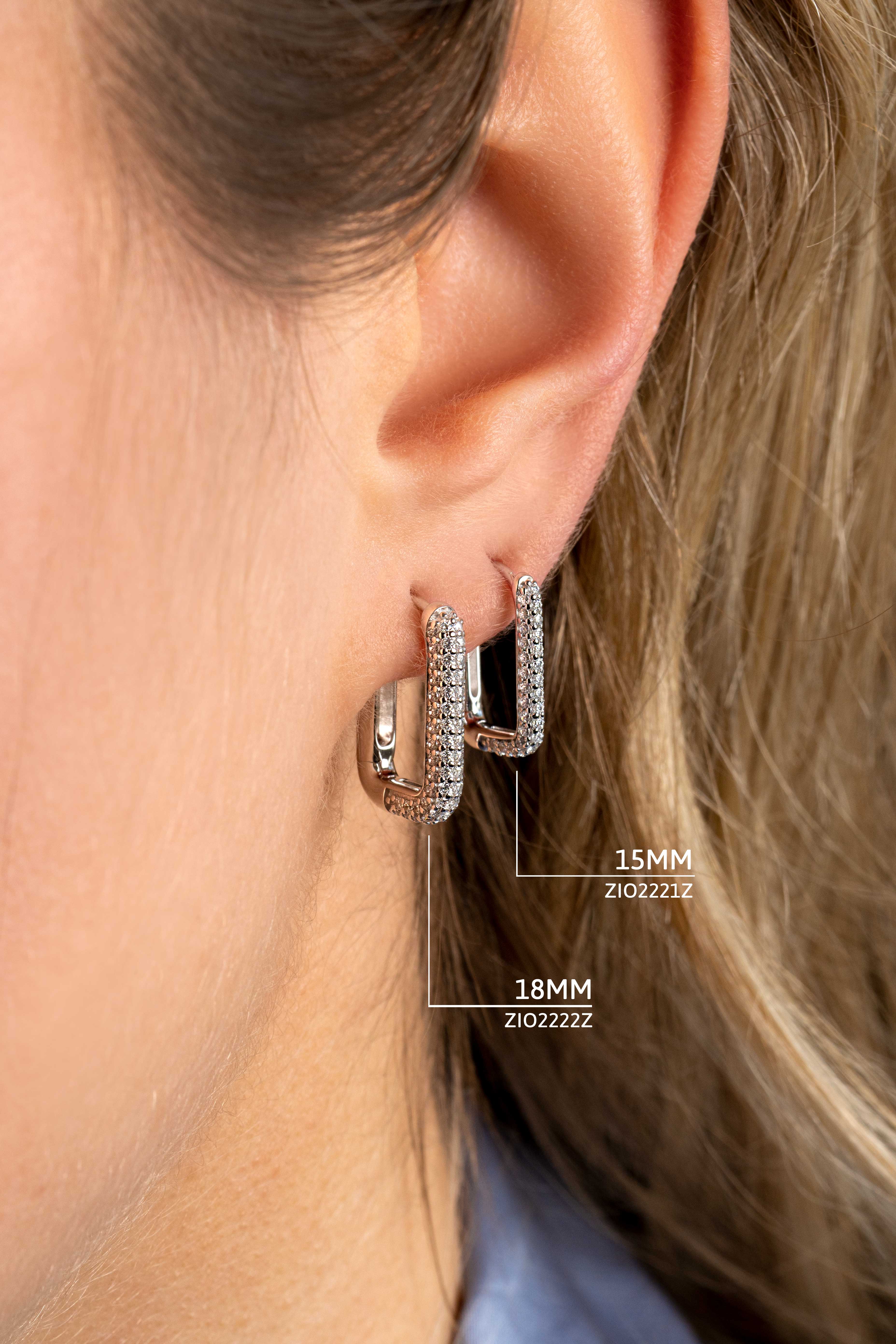 15mm ZINZI Sterling Silver Hoop Earrings Rectangular White Zirconias 15x2mm ZIO2221Z