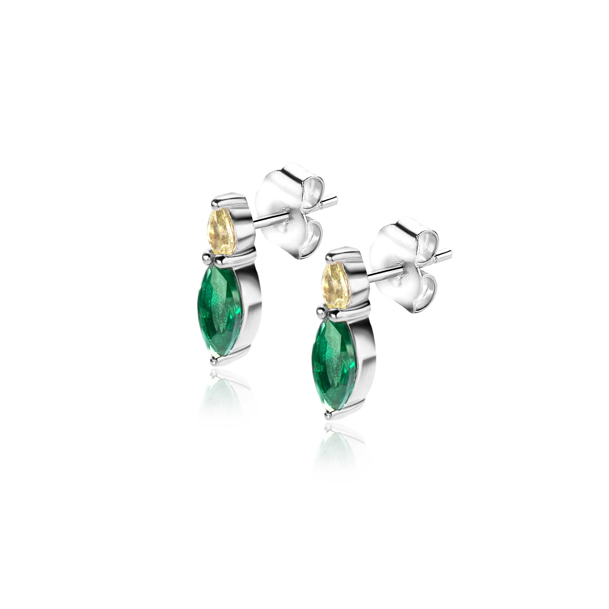 10mm ZINZI Sterling Silver Stud Earrings Oval Zirconia in Green and Yellow ZIO2499