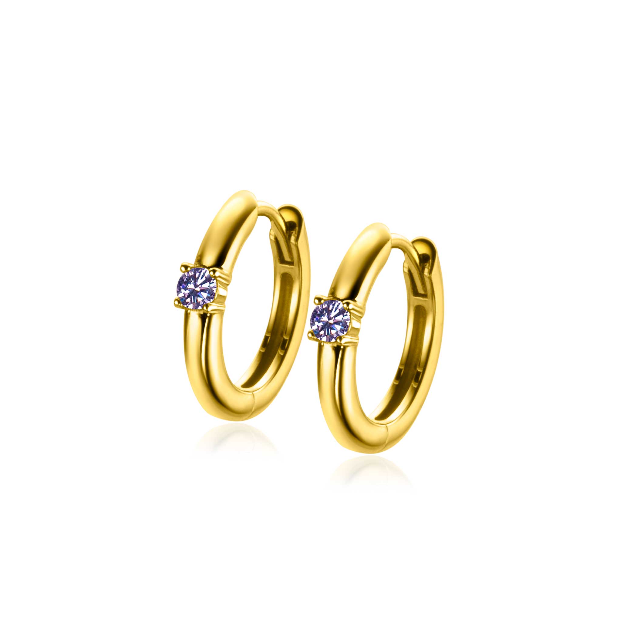 JUNE Hoop Earrings 13mm Gold Plated with Birthstone Light Purple Amethyst Zirconia