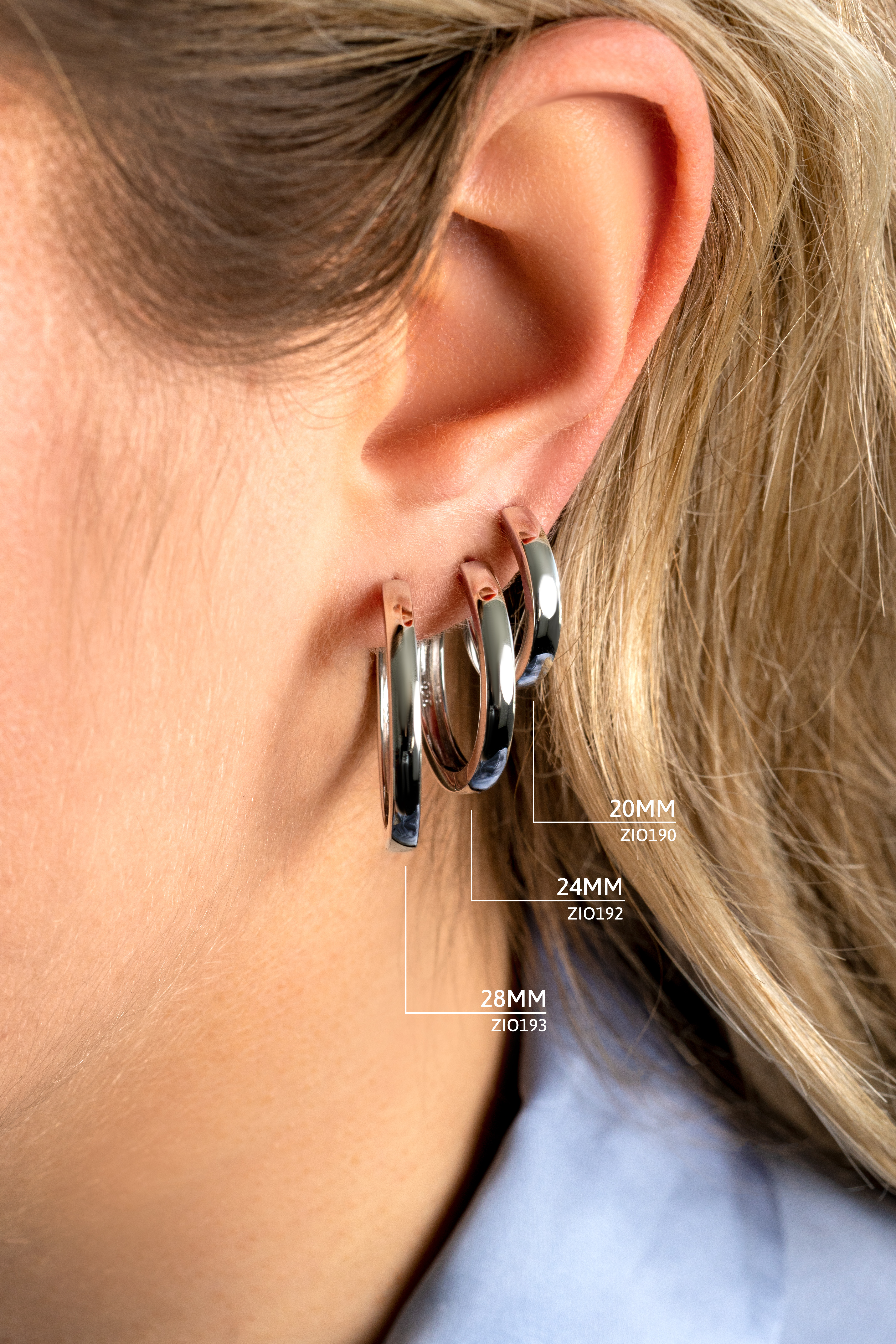 20mm ZINZI Sterling Silver Hoop Earrings width 3mm ZIO190