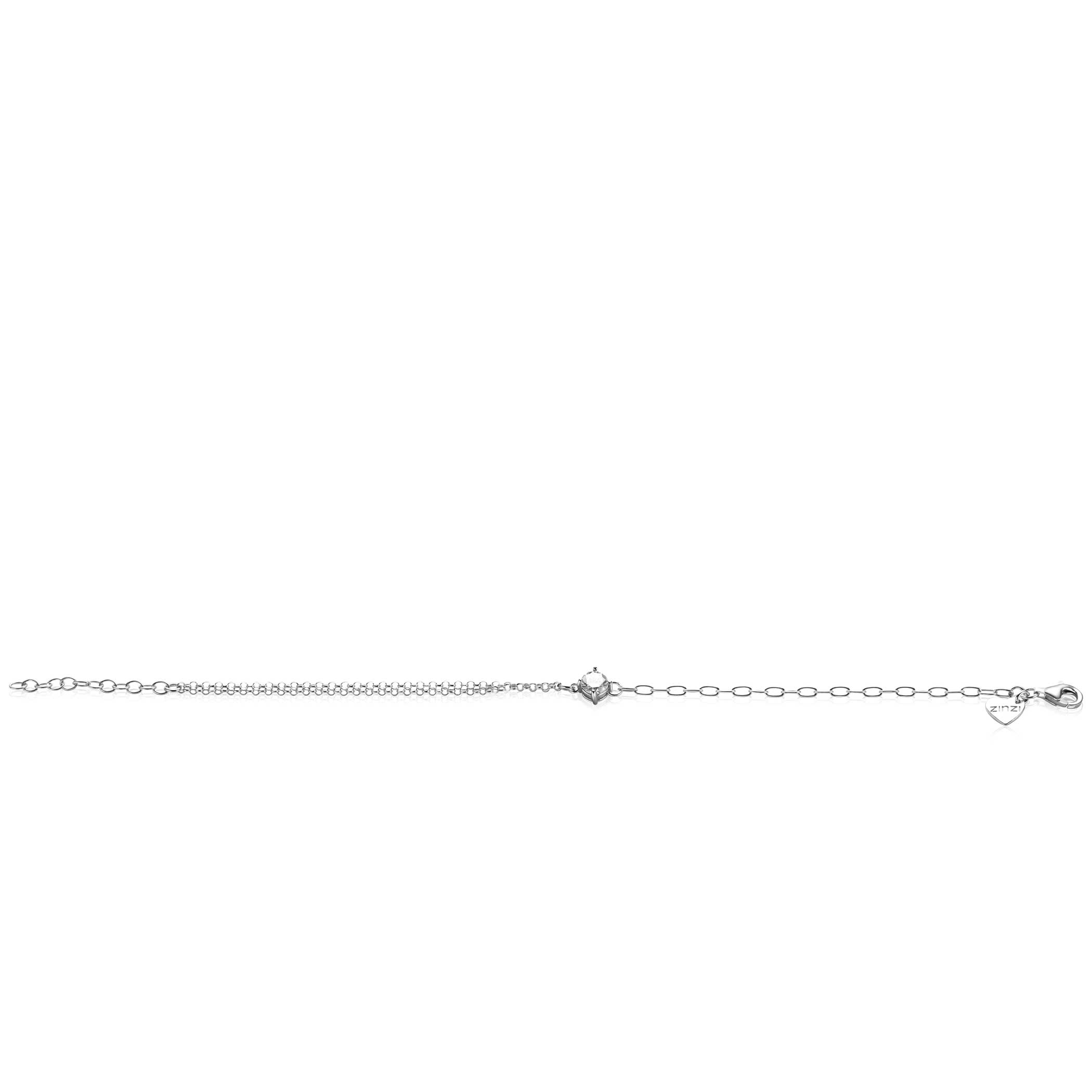 ZINZI silver multi-look bracelet with oval and rolo links, featuring a round white cubic zirconia in a prong setting 17-19cm ZIA2660