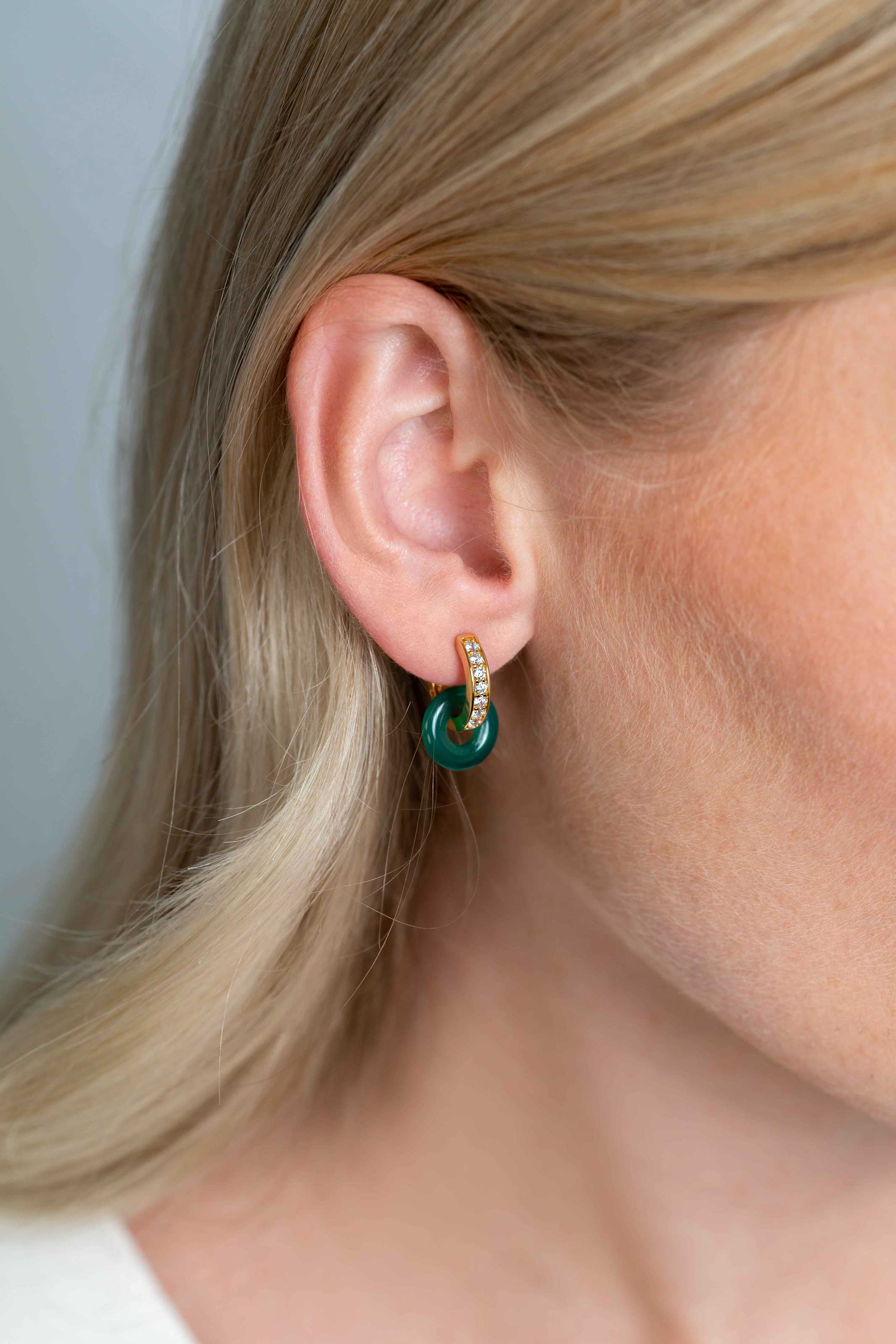 12mm ZINZI Earrings Pendants Round in Green Agate ZICH2274G (excl. hoop earrings)