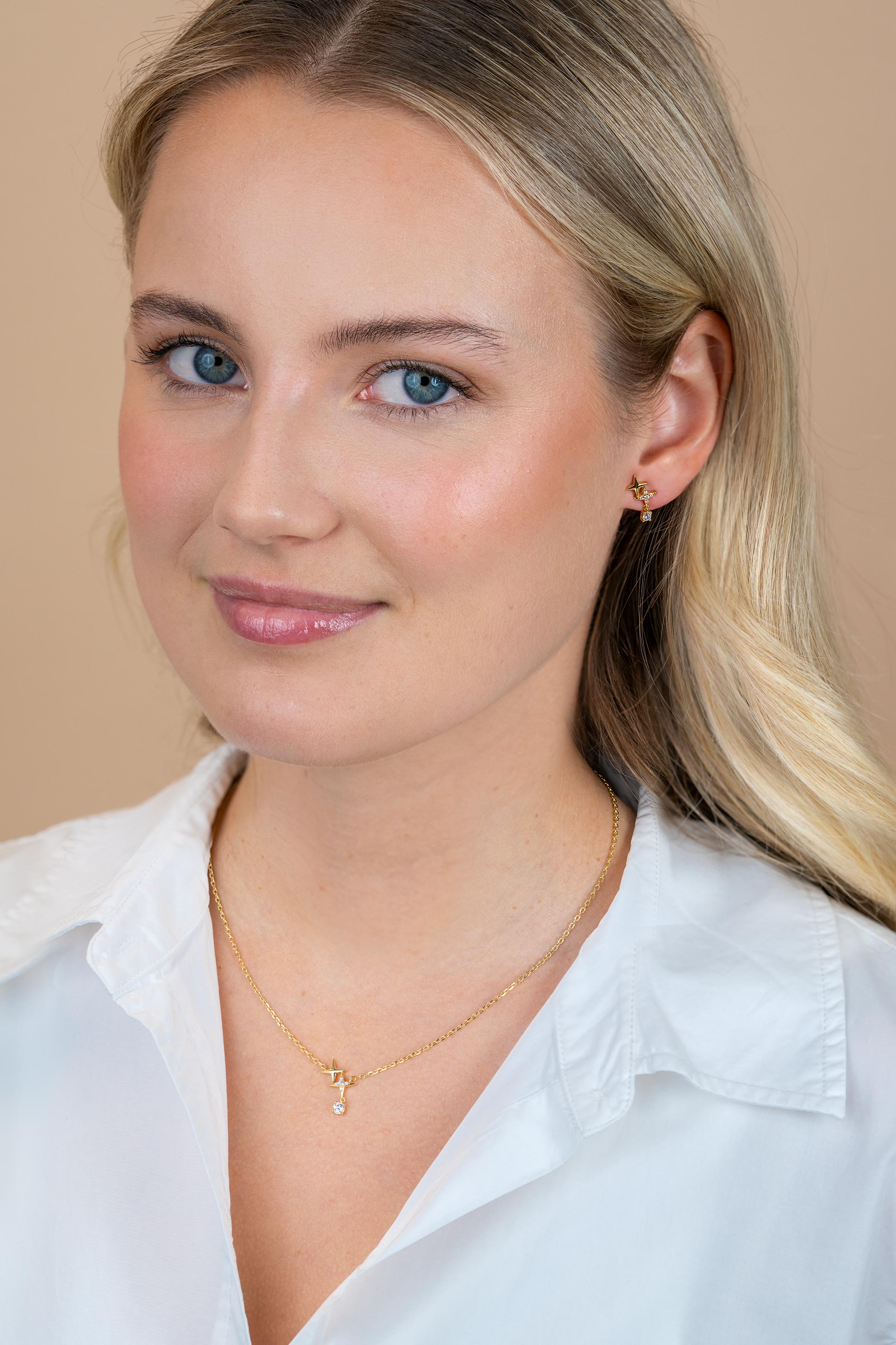 ZINZI zlv. gg.verg. oorstekers 2 sterren en zirconia's