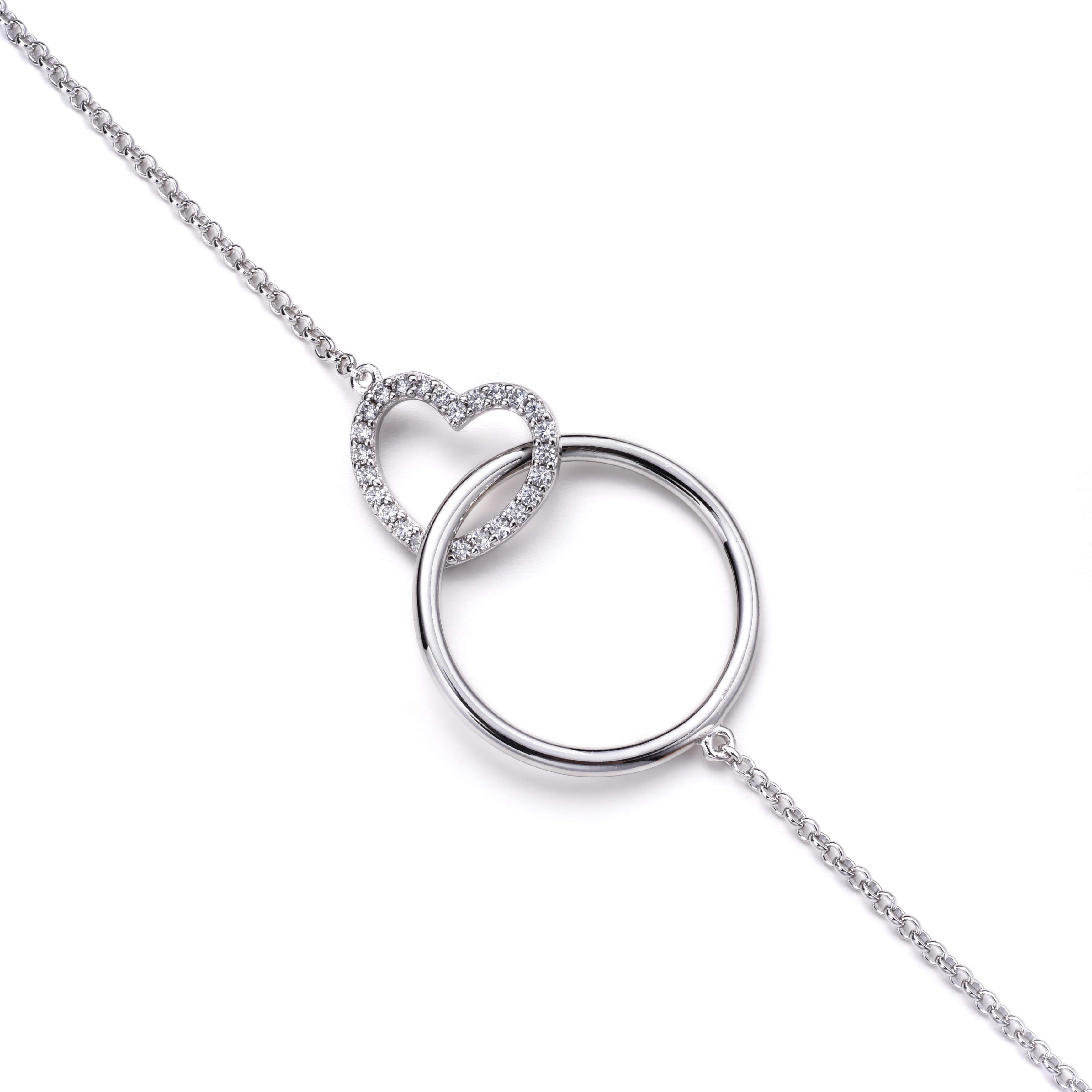 ZINZI Sterling Silver Necklace with Connected Circle and Heart White Zirconias 45cm ZIC1483