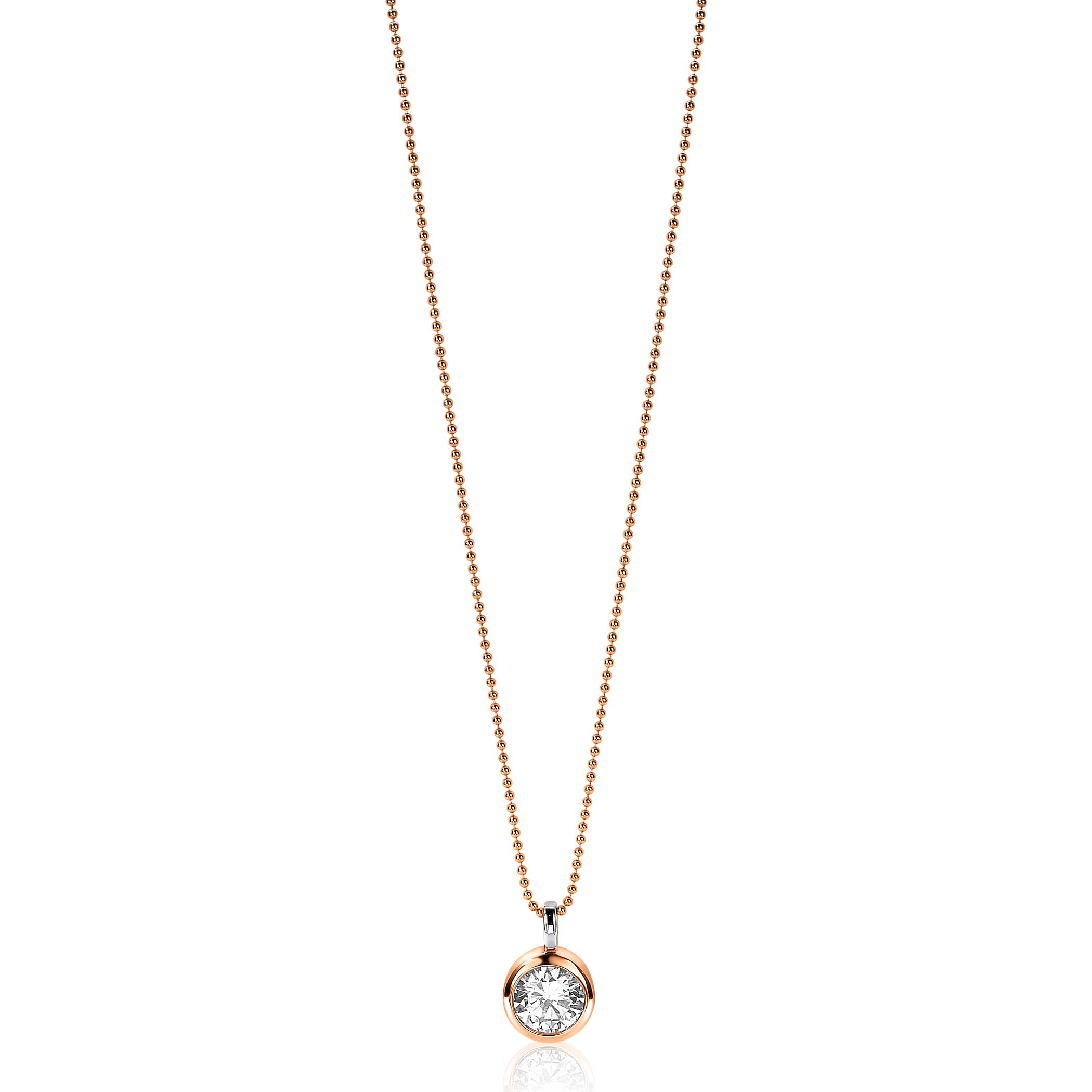 ZINZI Rose Gold Plated Sterling Silver Pendant Round White Zirconia ZIH3