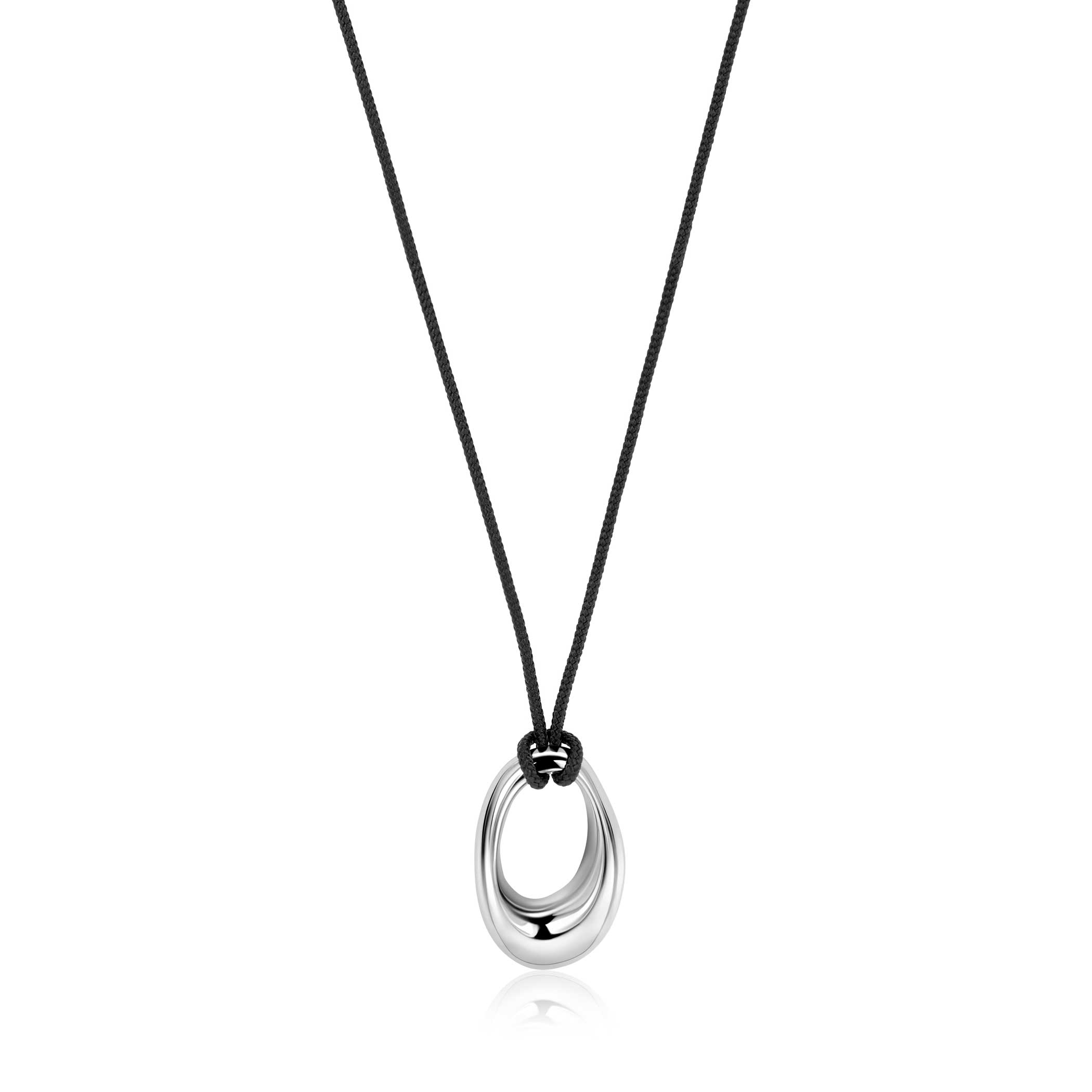 ZINZI black leather cord necklace with large openwork organically shaped pendant, 50cm, ZIC-BF126