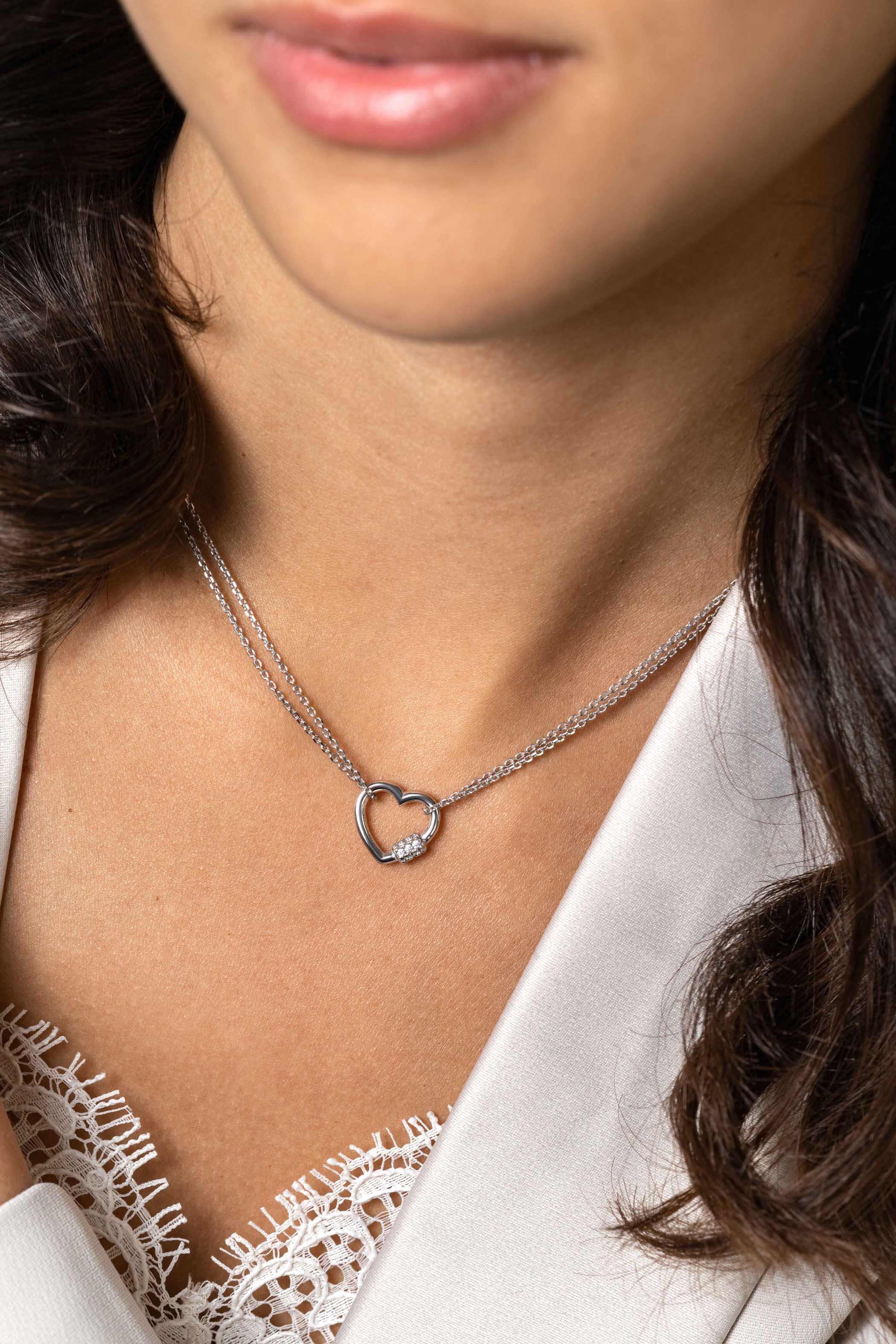 ZINZI Sterling Silver Necklace 45cm with a Luxurious Heart Pendant (14mm) amd White Zirconias 40-45cm ZIC2507