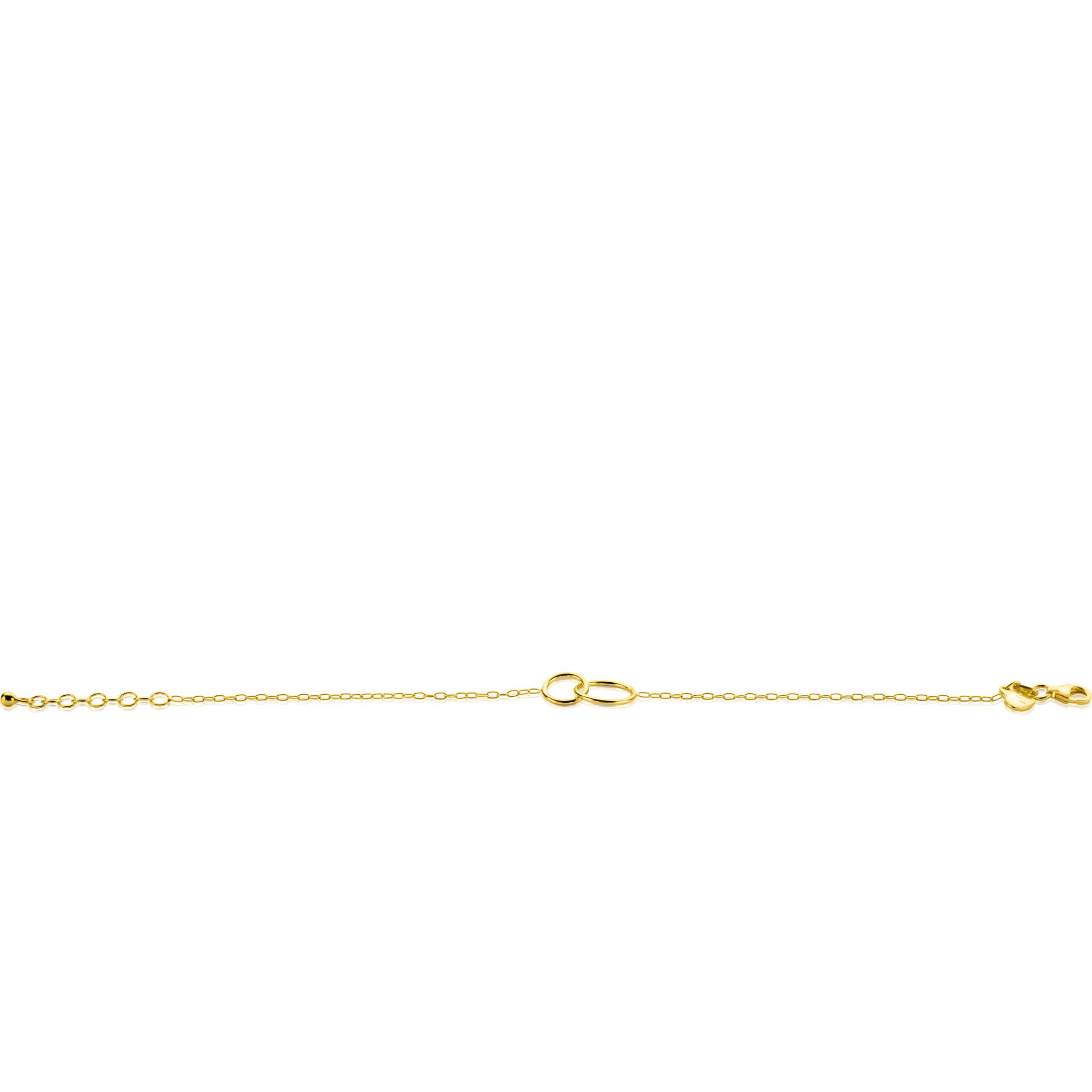ZINZI Gold Plated Sterling Silver Paperclip Chain Bracelet with 2 Connected Open Circles 17-20cm ZIA2275G