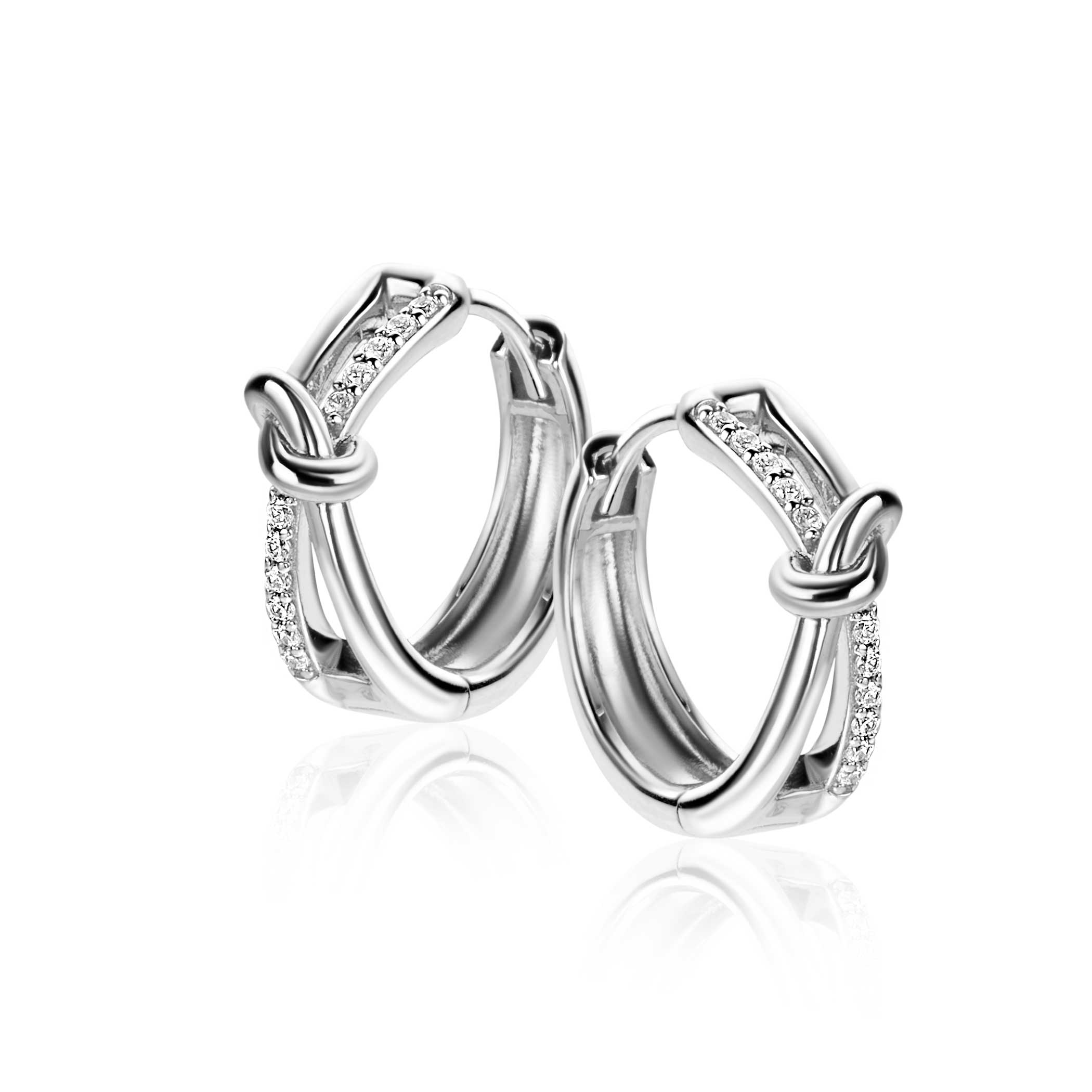 16,5mm ZINZI Sterling Silver Hoop Earrings Crossover with Trendy Knot and White Zirconias 16,5x5mm ZIO2505