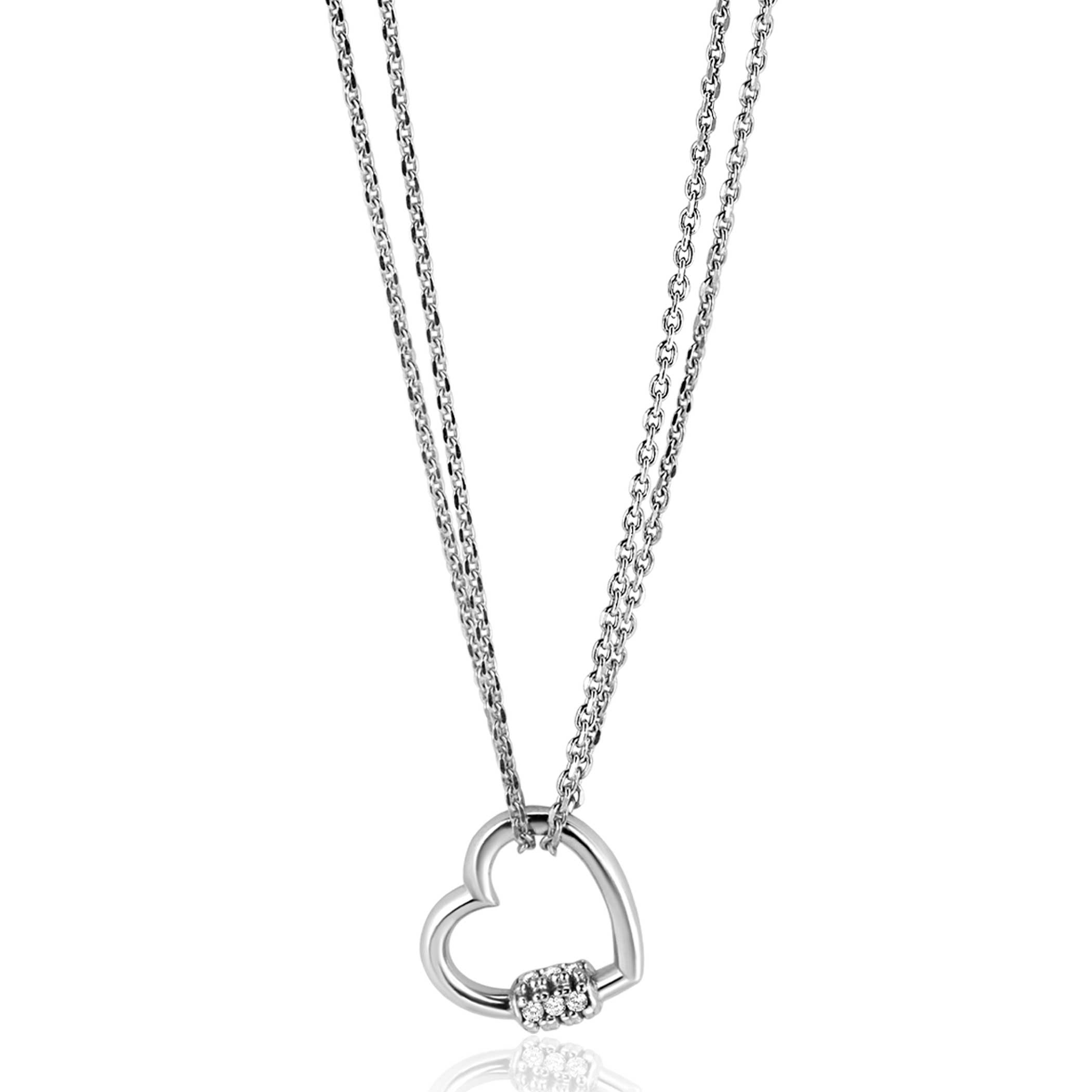 ZINZI Sterling Silver Necklace 45cm with a Luxurious Heart Pendant (14mm) amd White Zirconias 40-45cm ZIC2507