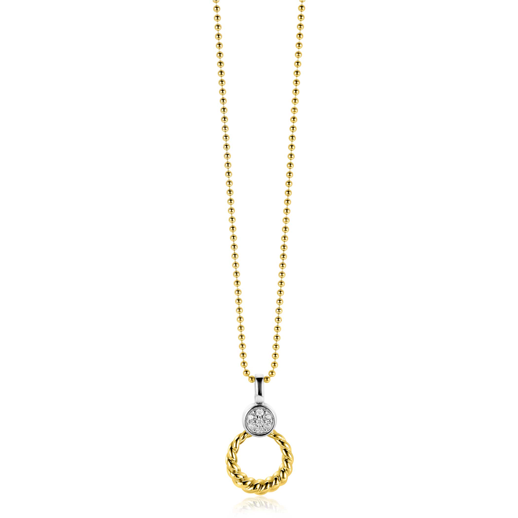 20mm ZINZI Gold Plated Sterling Silver Round Pendant Rope Design White Zirconias ZIH2390Y (excl. necklace)