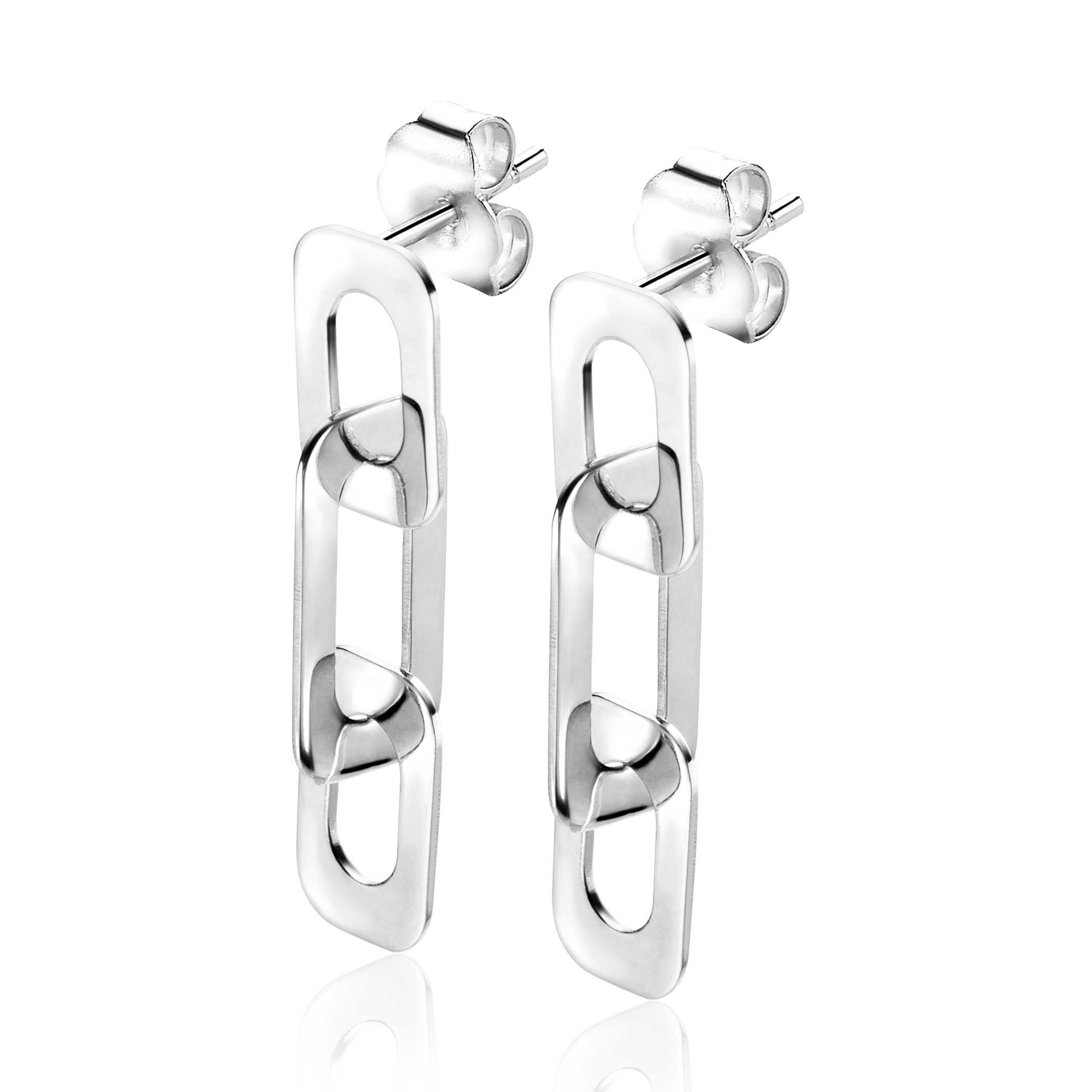 31mm ZINZI Sterling Silver Stud Earrings with Rectangular Chains ZIO-BF72