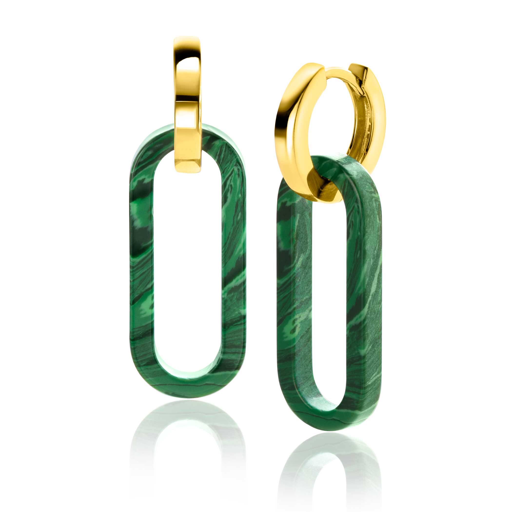 30mm ZINZI Large Oval Earrings Pendants in Trendy Malachite Green ZICH2456G (excl. hoop earrings)