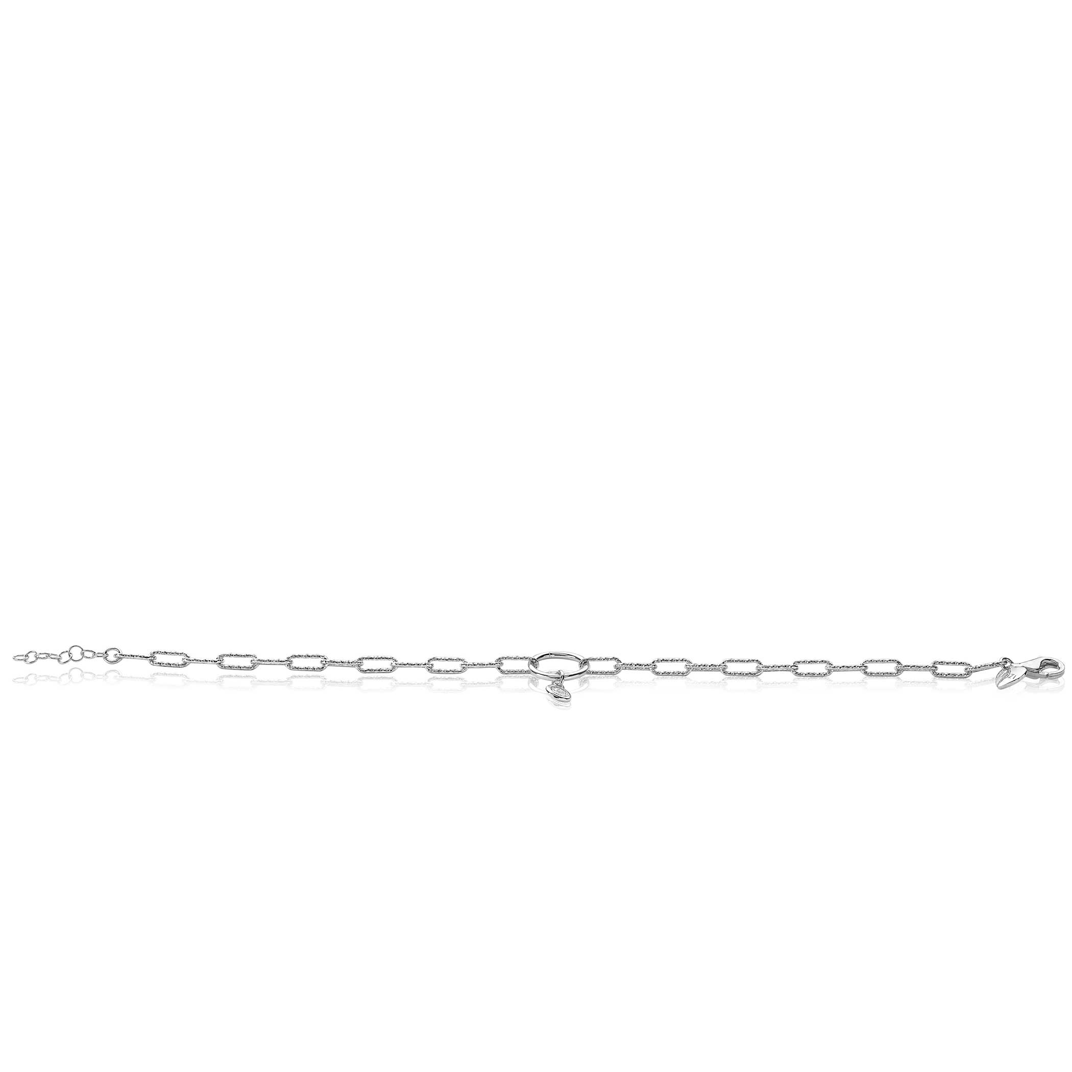 ZINZI Sterling Silver Paperclip Chain Bracelet 3mm Round White Zirconia 19-21cm ZIA2200