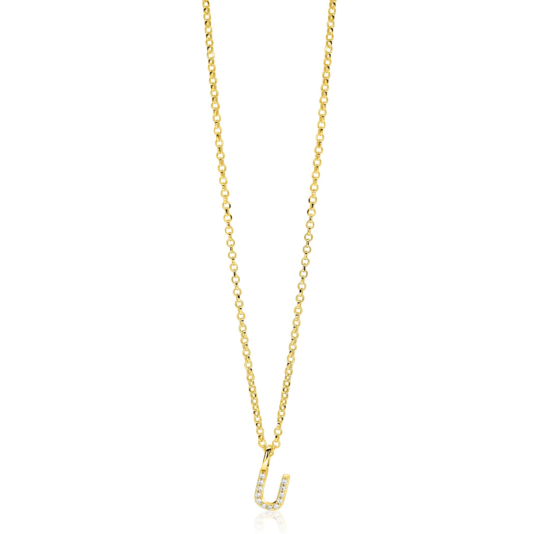 ZINZI zlv. hanger gg.verg.letter U bezet met zirconia's