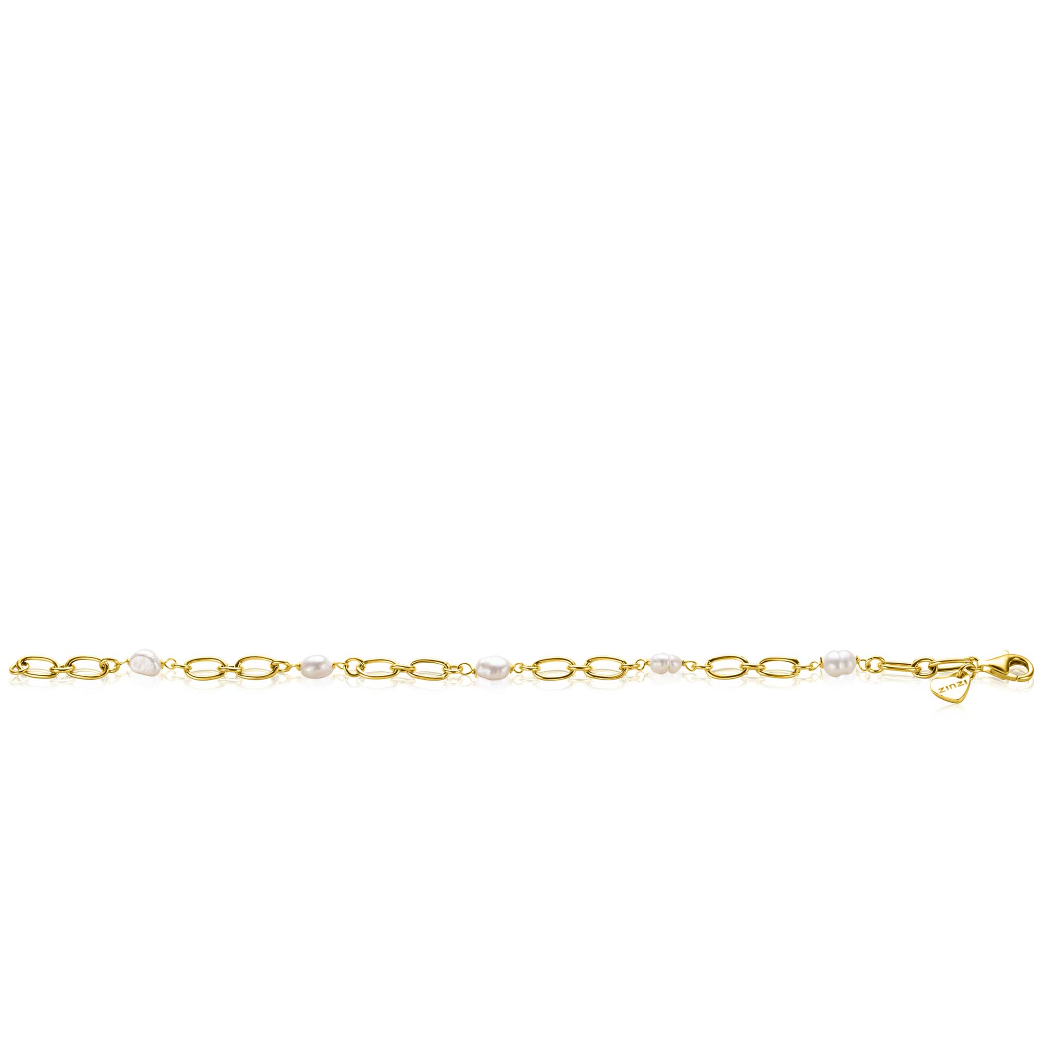 ZINZI gold-plated silver link bracelet with naturally shaped freshwater pearls, 19cm, ZIA-BF112G