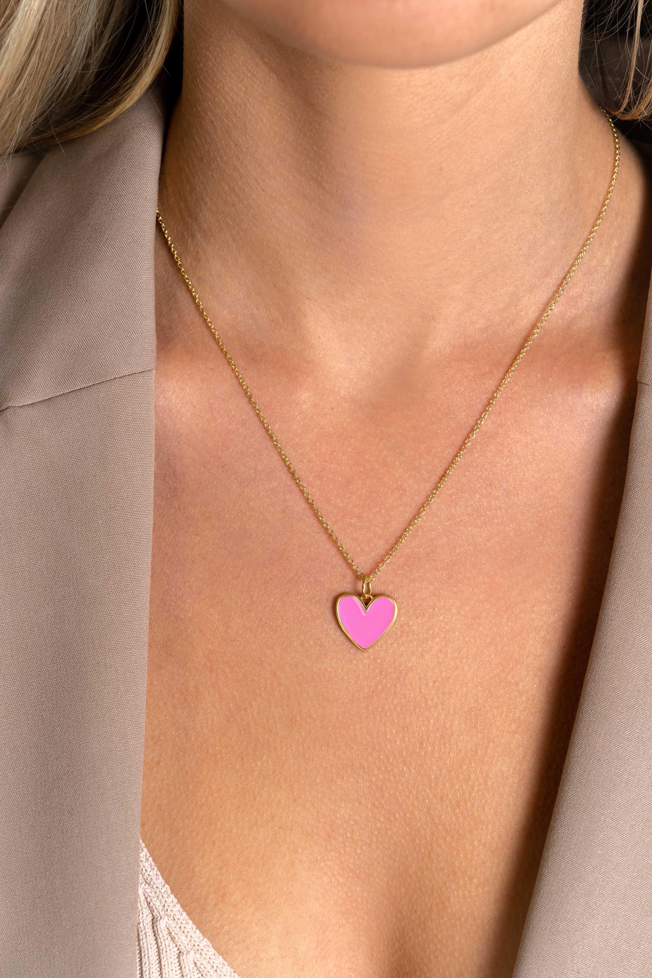 15mm ZINZI Gold Plated Sterling Silver Pendant Heart with Pink Enamel ZIH2314R (excl. necklace)