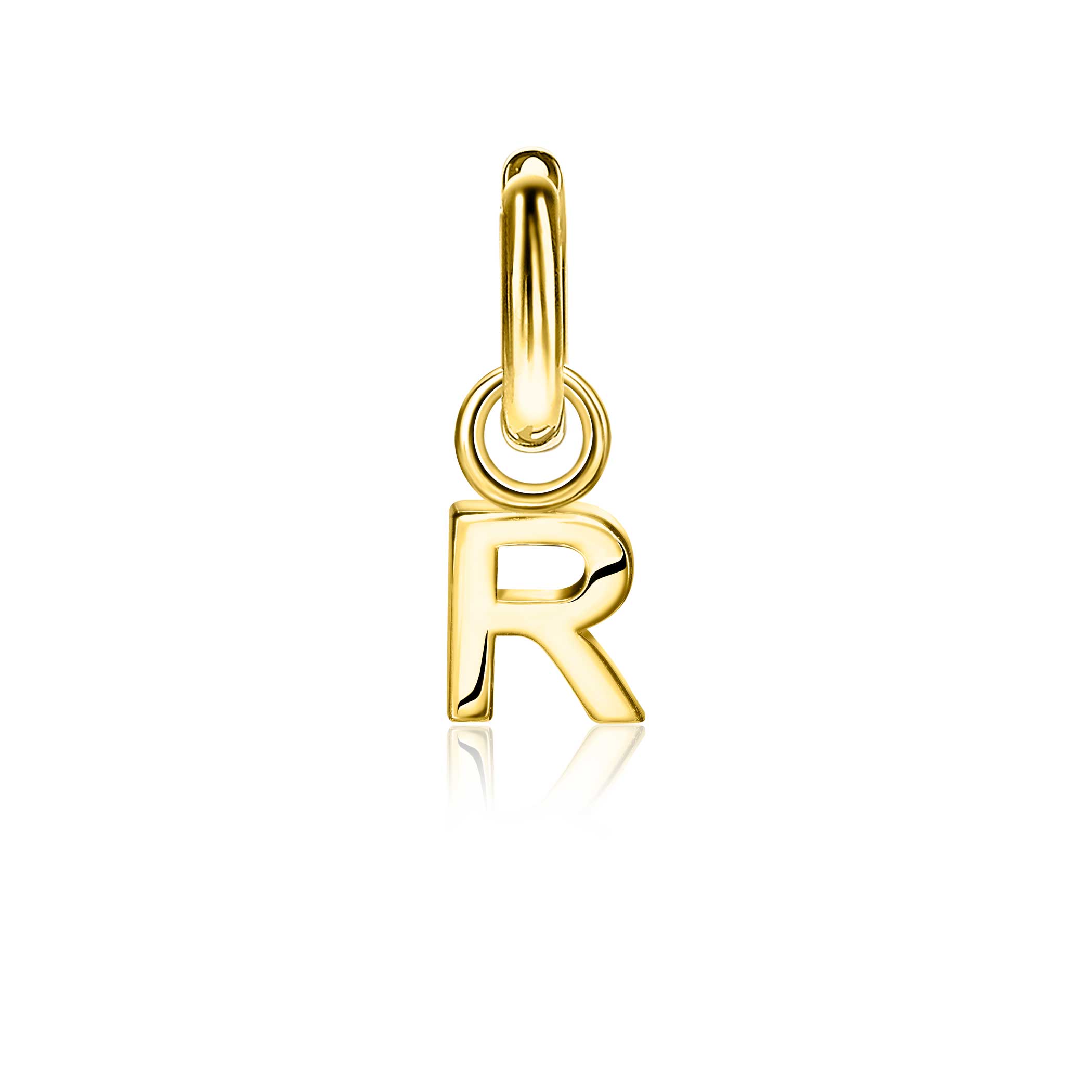 ZINZI Gold Plated Letter Earrings Pendant R price per piece ZICH2145R (excl. hoop earrings)