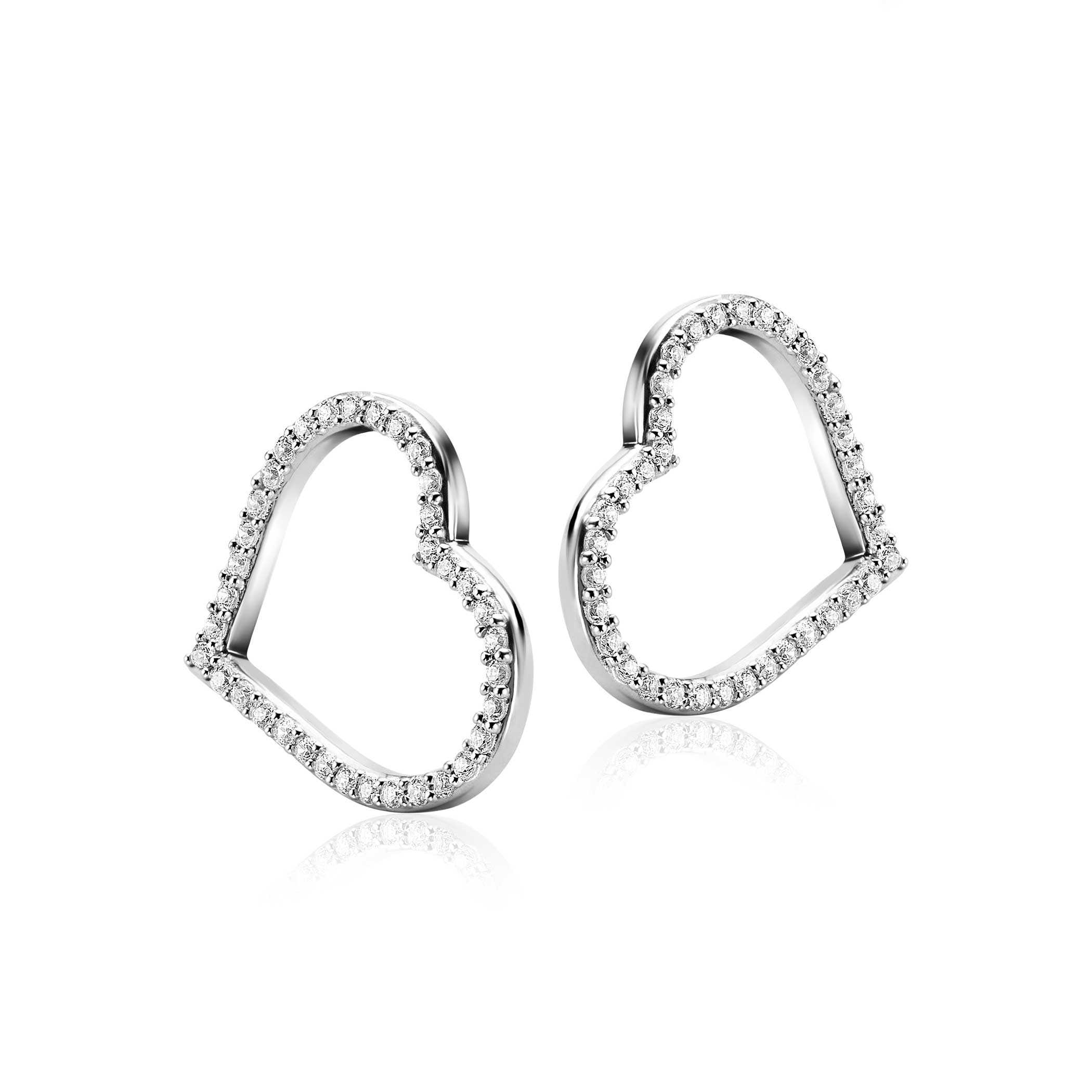 19mm ZINZI Sterling Silver Earrings Pendants Open Hearts with White Zirconias ZICH2447 (excl. hoop earrings)