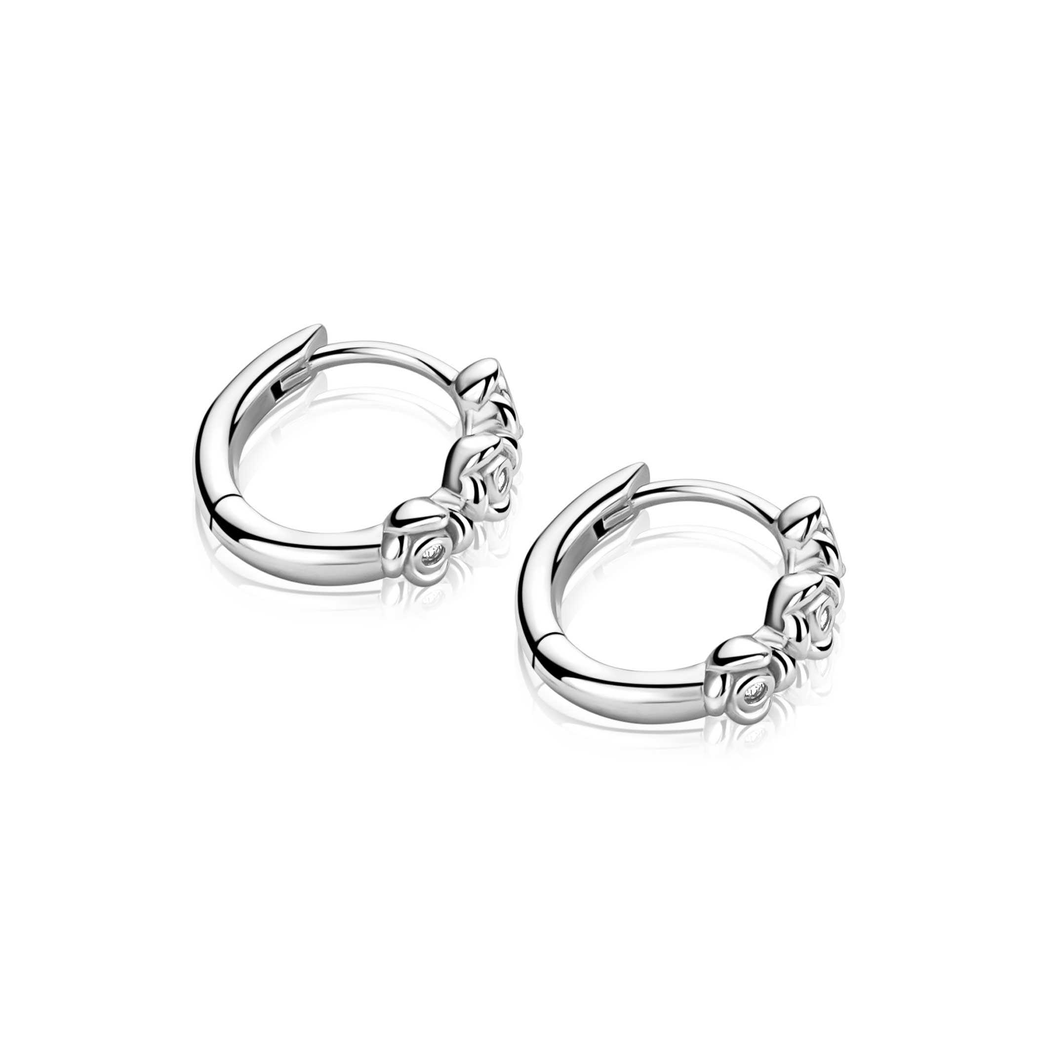 ZINZI zlv. oorringen met 3 roosjes en zirconia's