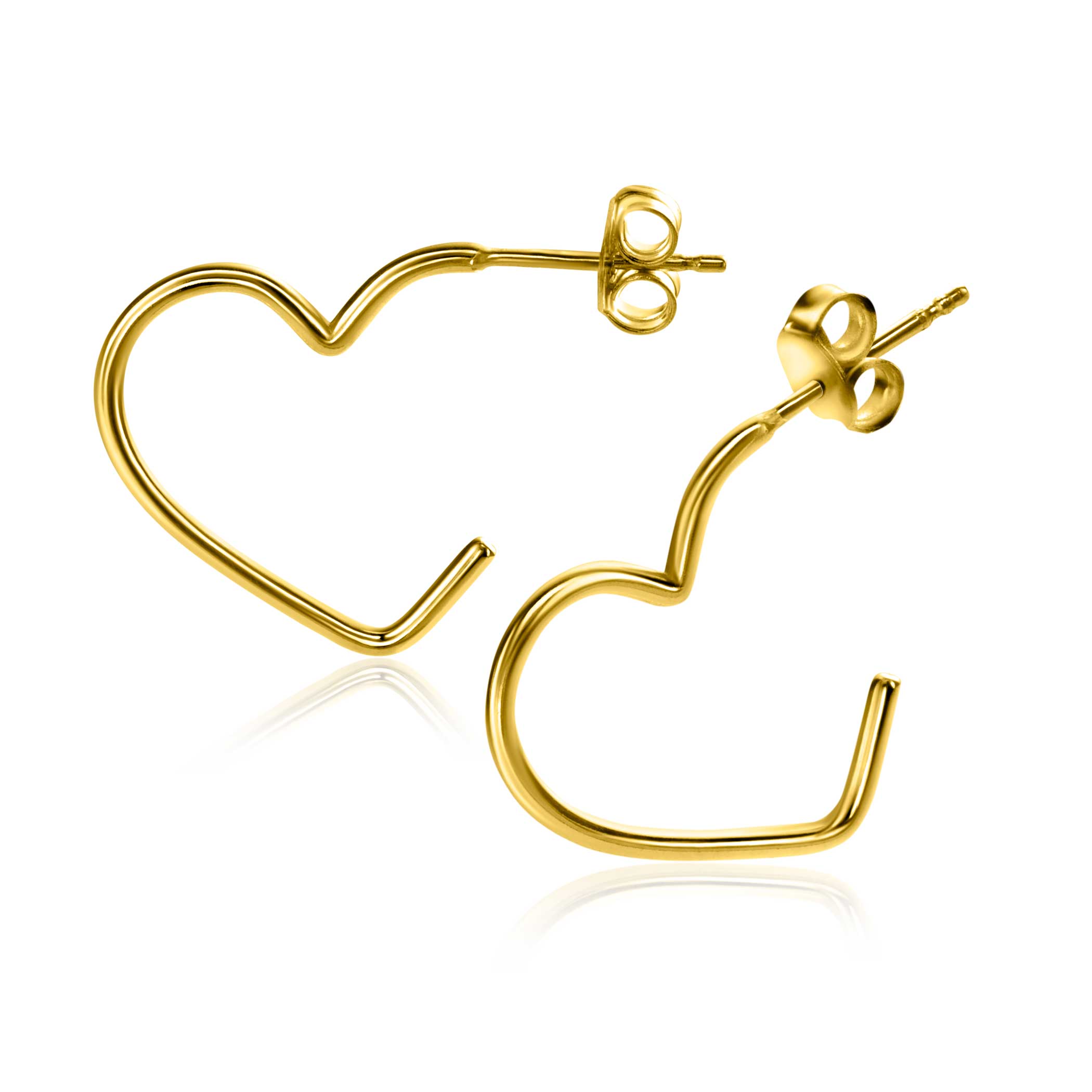 18mm ZINZI gold plated silver half hoop earrings in heart shape, 1.4mm tube thickness with butterfly clasp ZIO2584G
