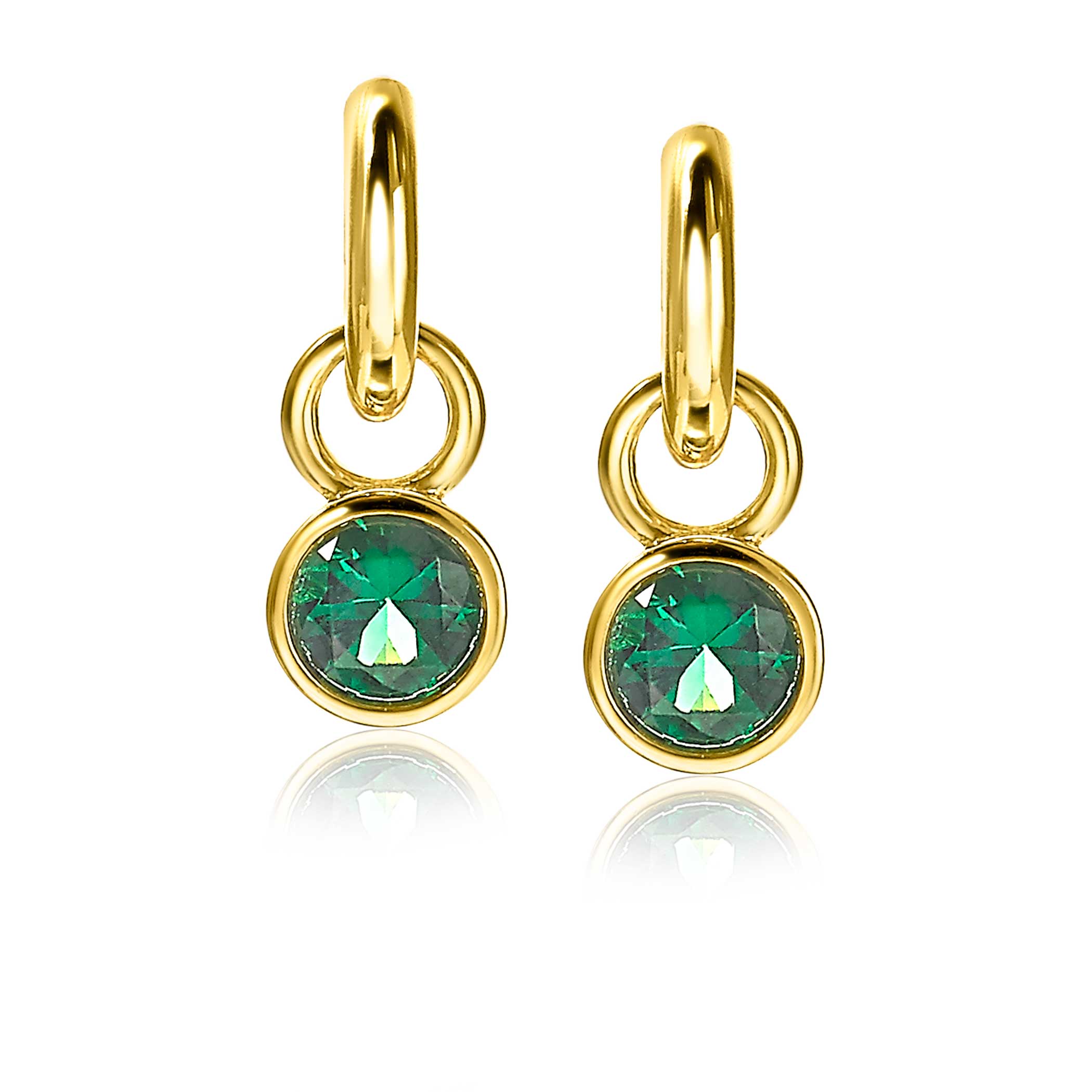 ZINZI Gold Plated Sterling Silver Earrings Pendants Green ZICH1486GG (excl. hoop earrings)