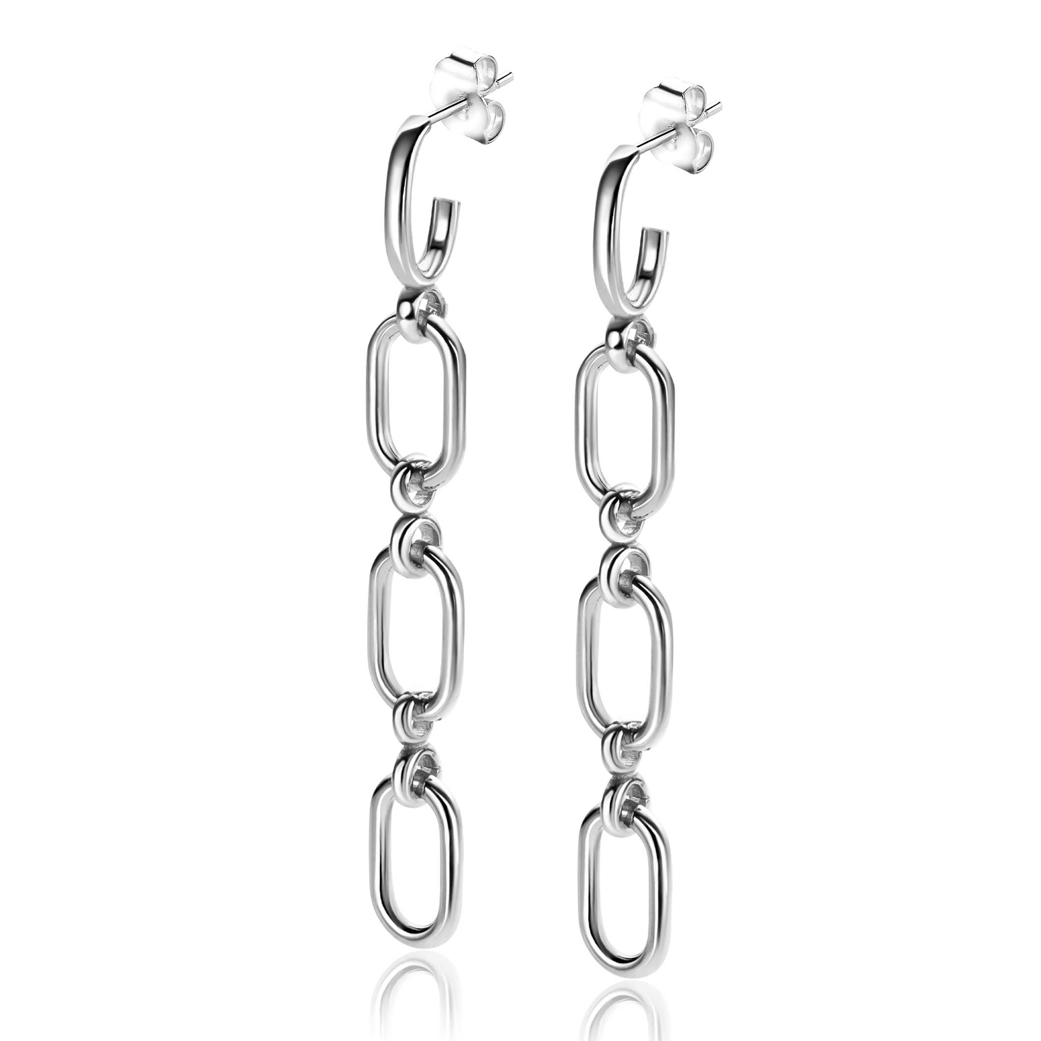 45mm ZINZI Sterling Silver Earrings Large Oval Chains ZIO2419