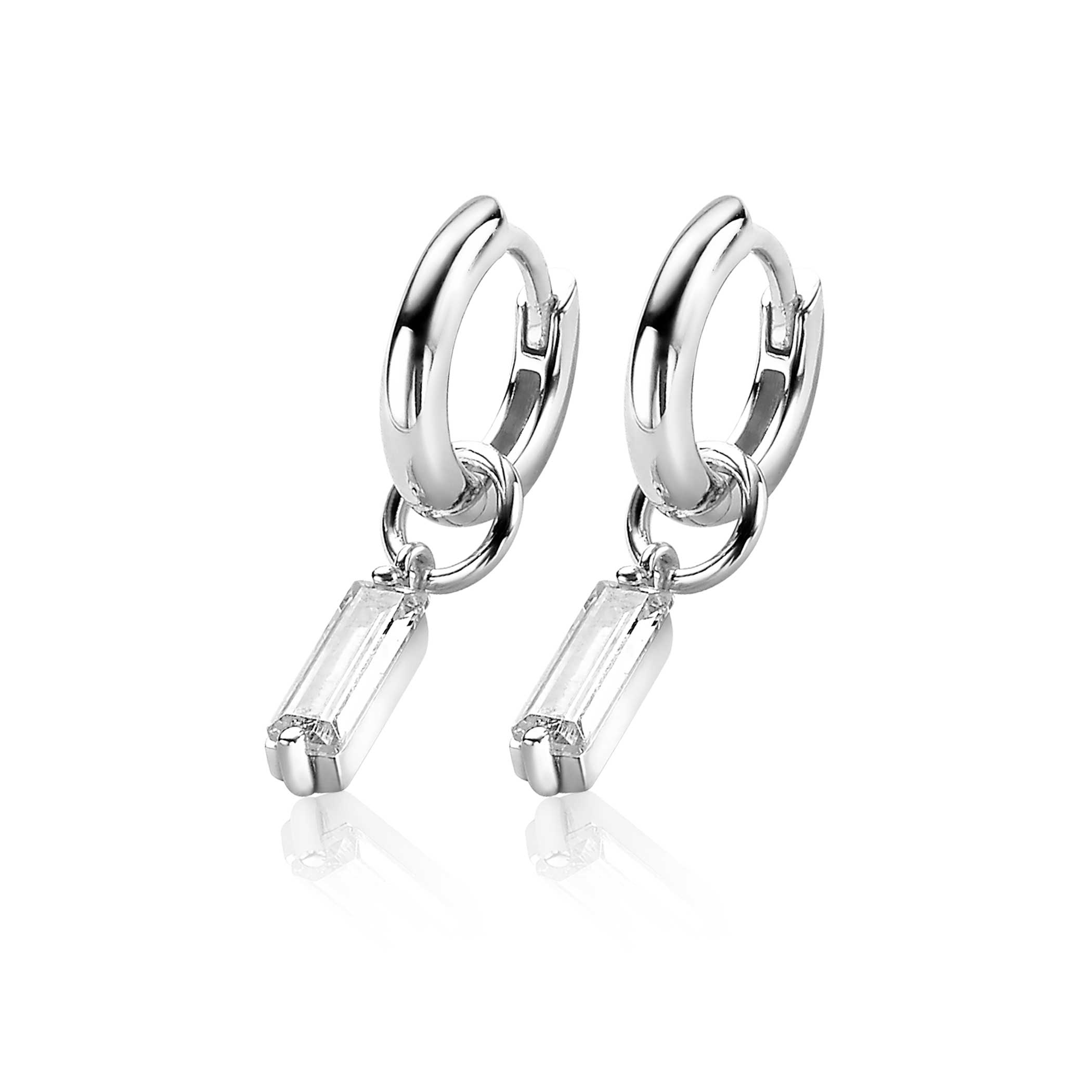 15mm ZINZI Sterling Silver Earrings Pendants Rectangular White ZICH2056 (excl. hoop earrings)