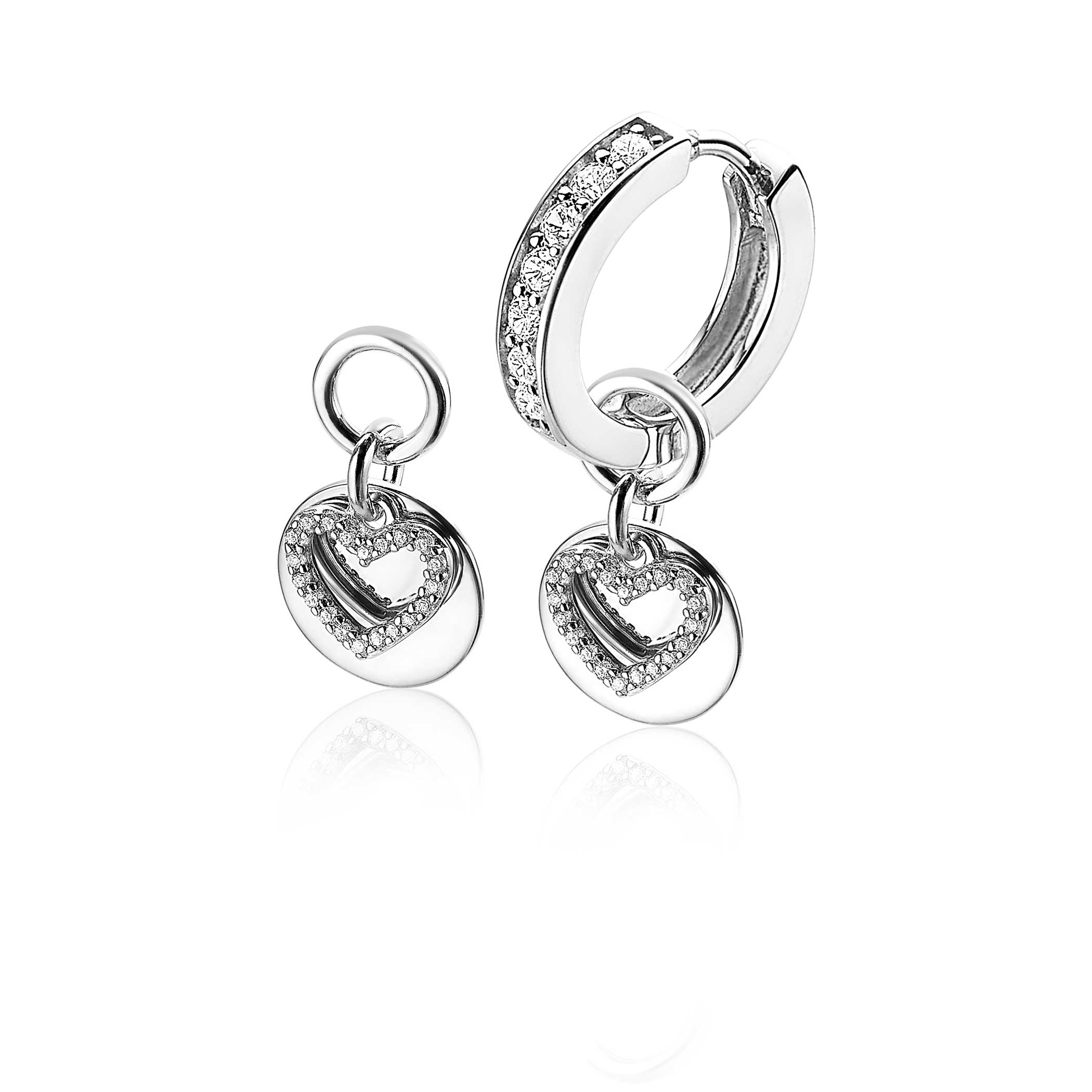 ZINZI Sterling Silver Earrings Pendants Double Heart ZICH1767 (excl. hoop earrings)
