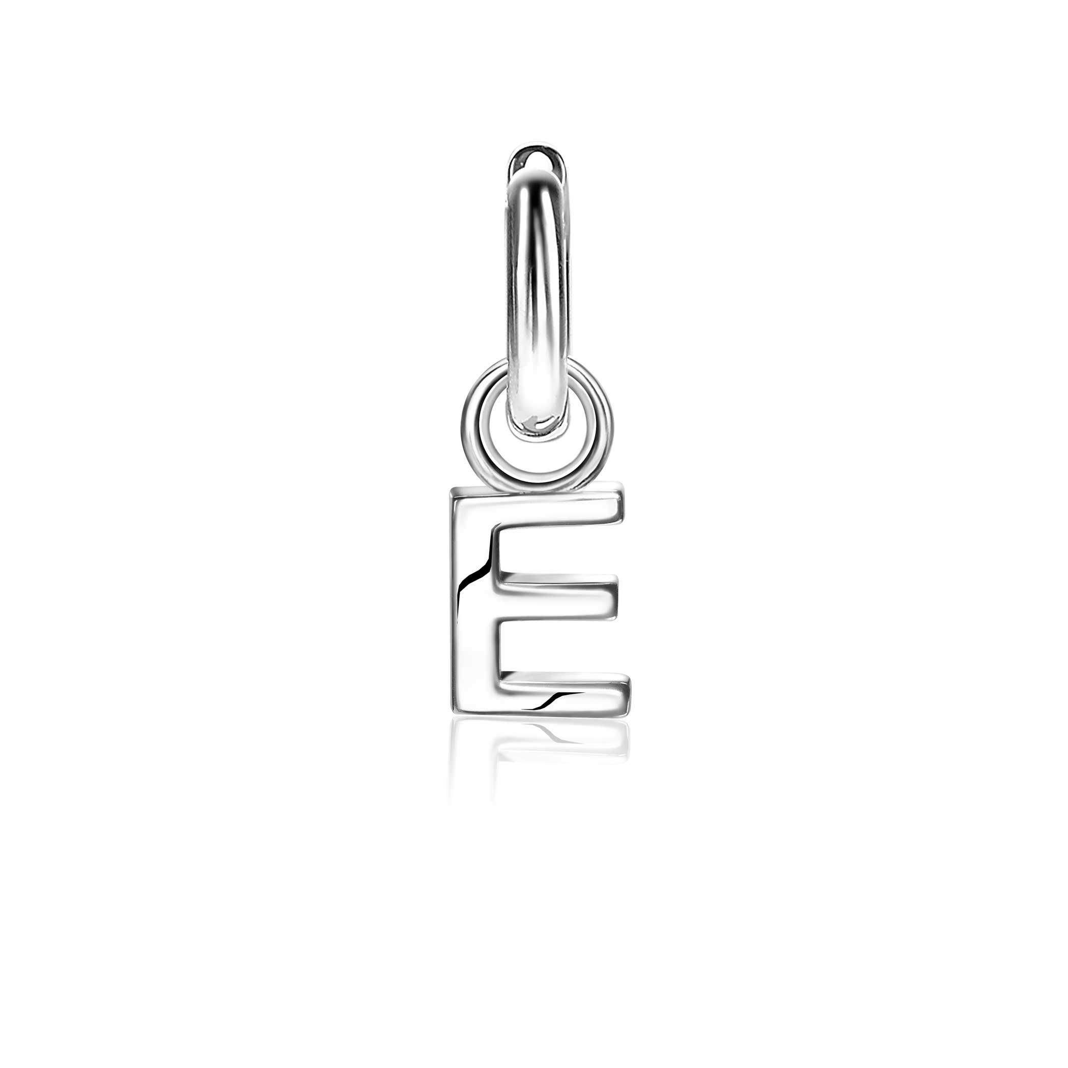 ZINZI Sterling Silver Letter Earrings Pendant E price per piece ZICH2144E (excl. hoop earrings)