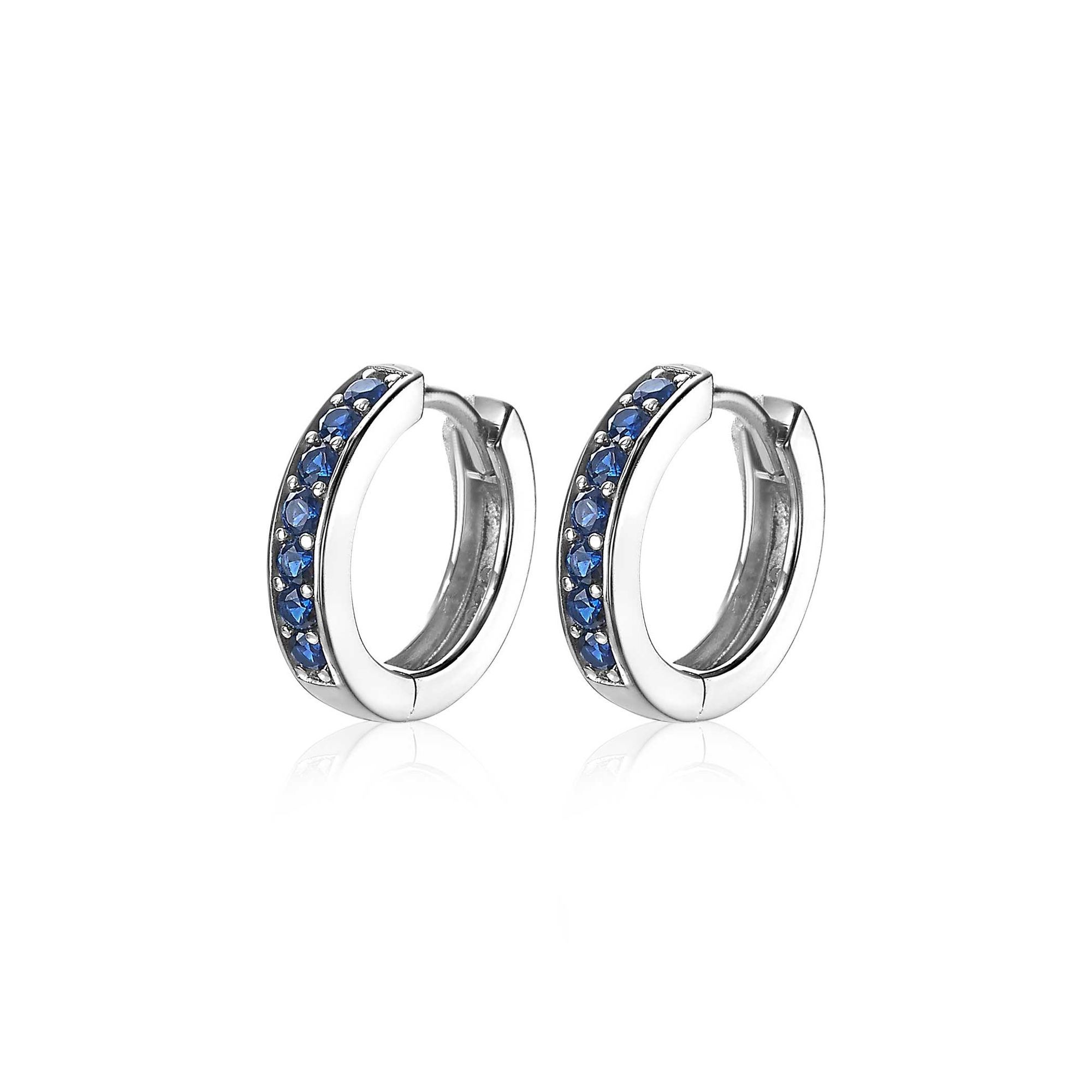 15mm ZINZI Sterling Silver Hoop Earrings Blue Zirconias width 3mm ZIO191DB