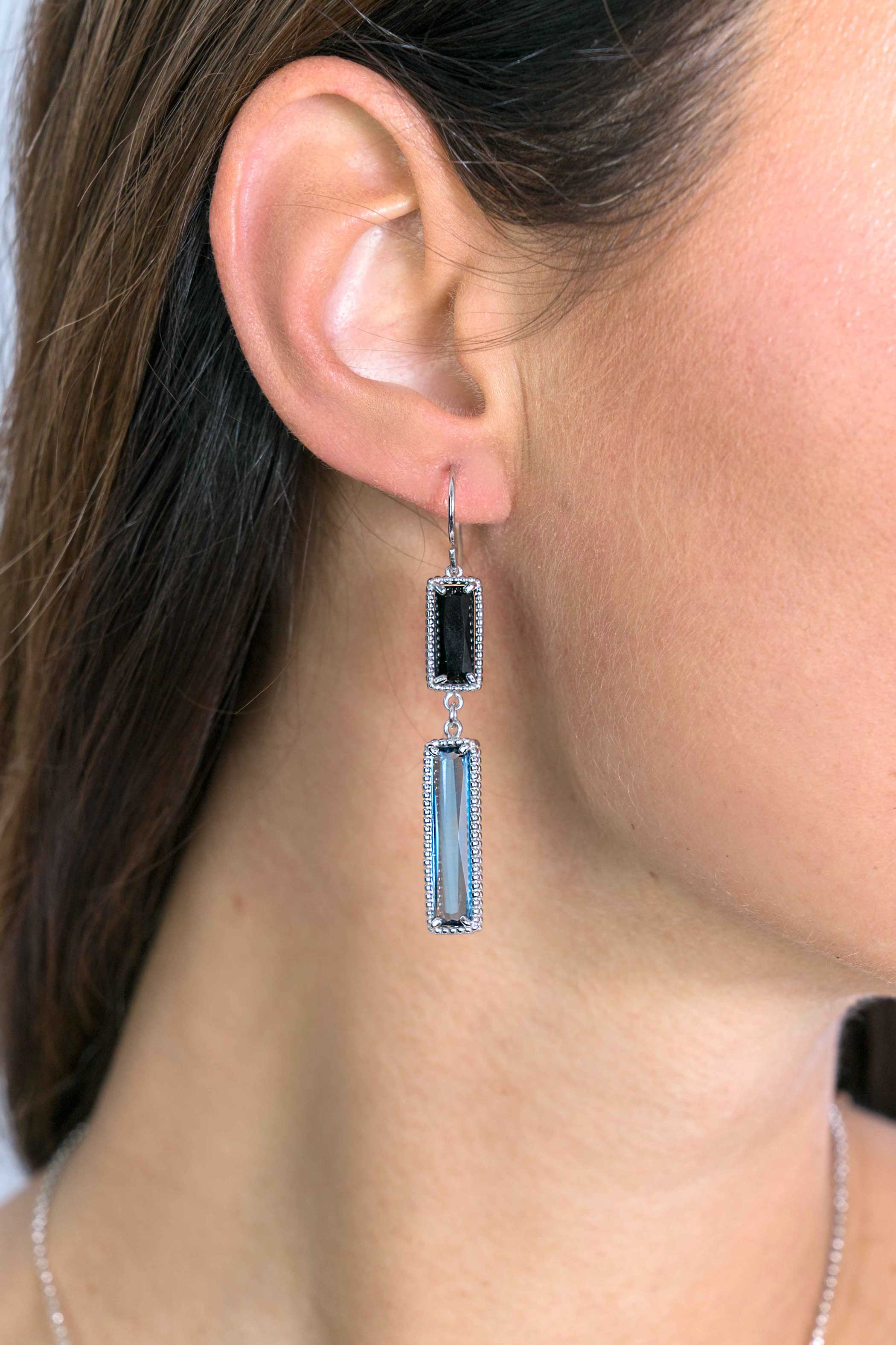 57mm ZINZI Sterling Silver Drop Earrings with Rectangular Settings Blue and Black ZIO2111